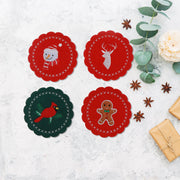 Felt Coaster Set of 4 Assorted Colors, Christmas Coasters, Holiday Table Decor, Festive Drinkware