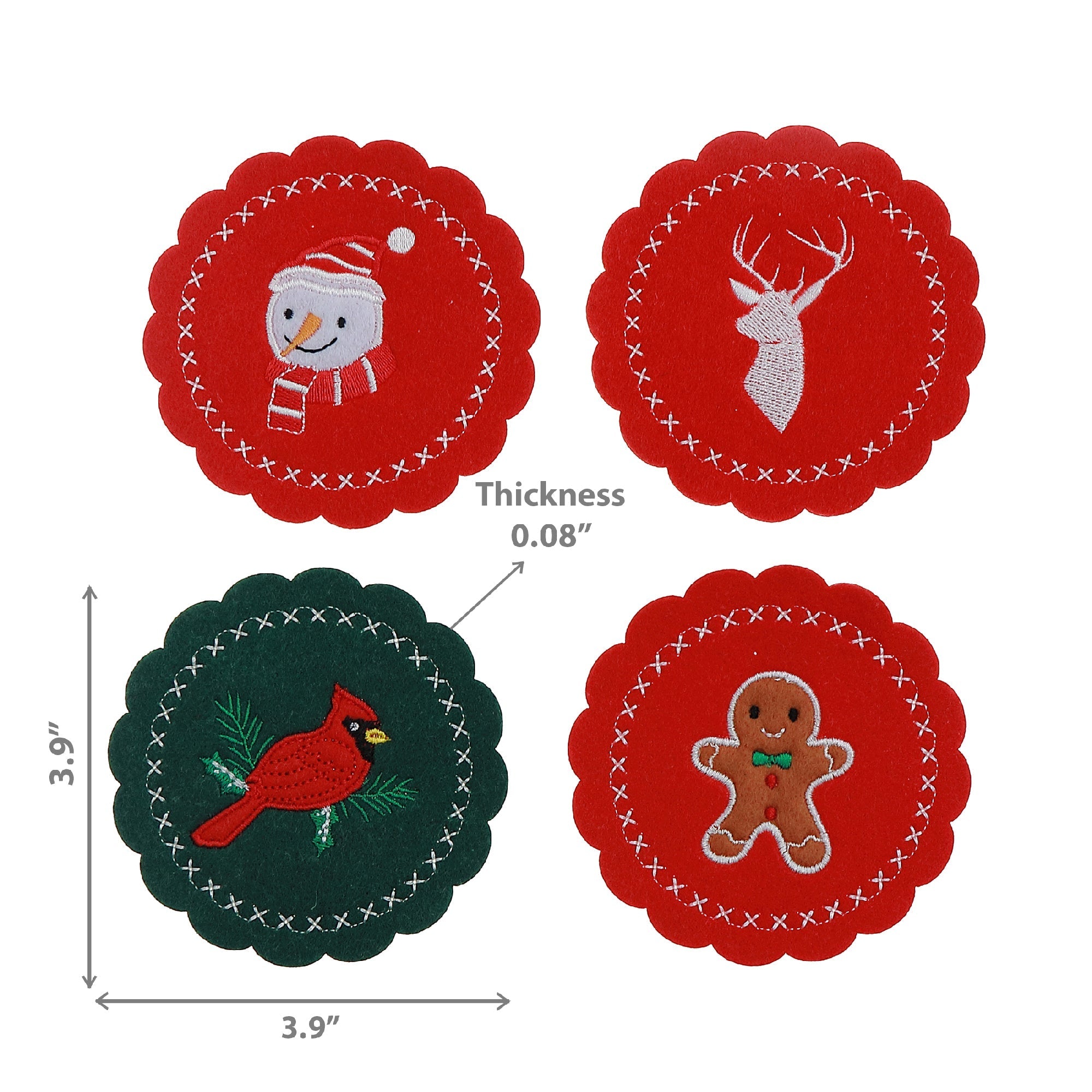 Felt Coaster Set of 4 Assorted Colors, Christmas Coasters, Holiday Table Decor, Festive Drinkware