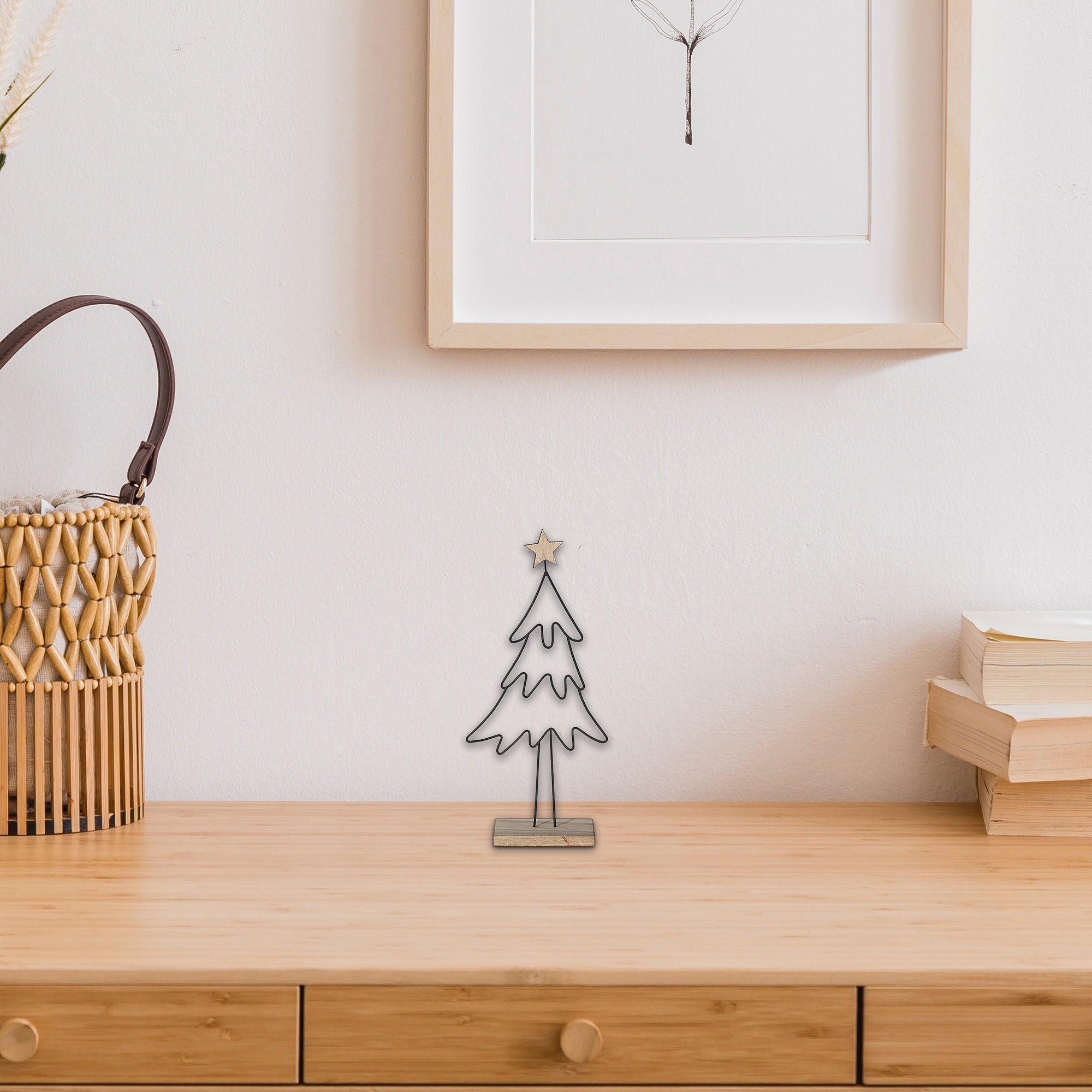 Wire Pine Tree & Star Stand Decor 12.2" – Holiday Table Decoration