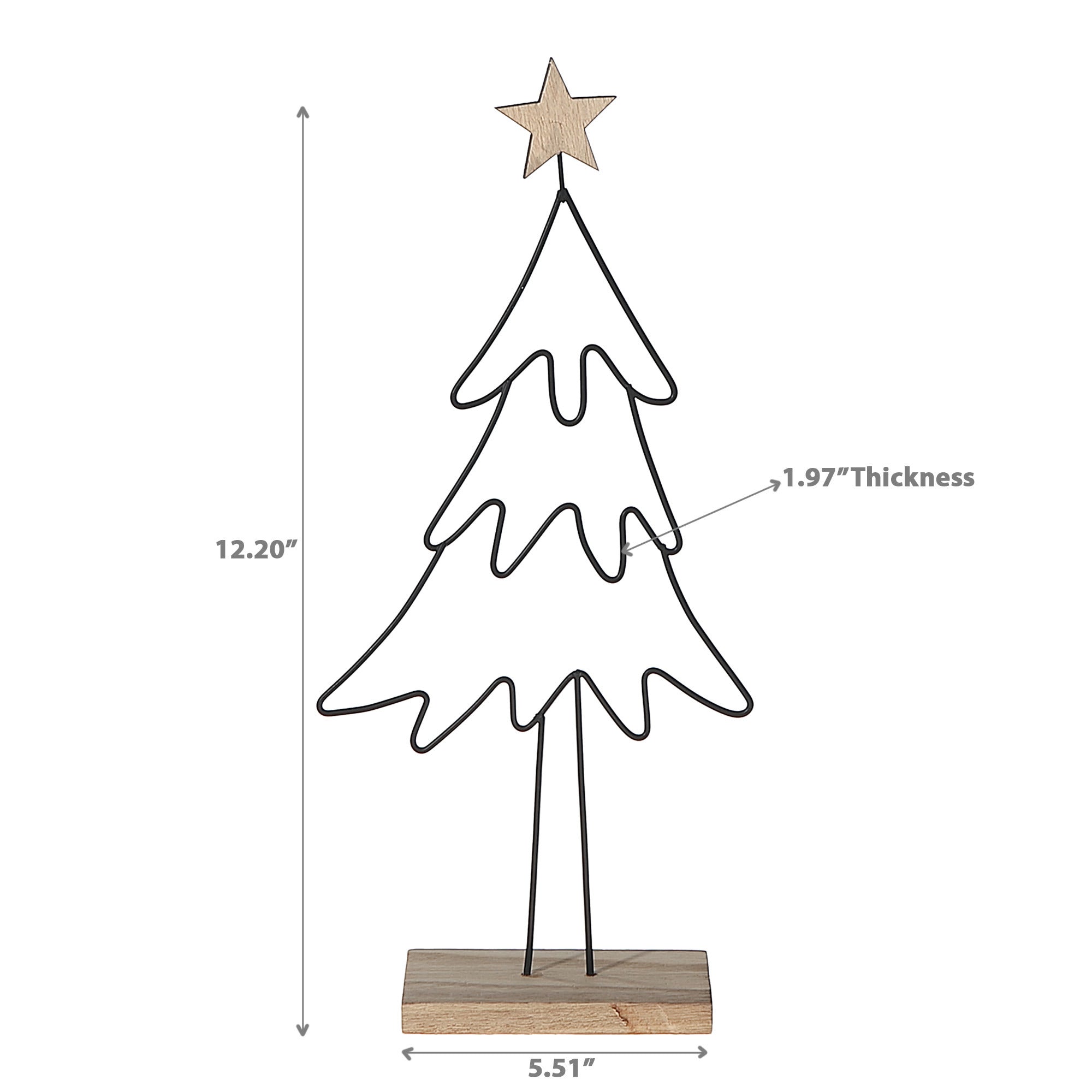 Wire Pine Tree & Star Stand Decor 12.2" – Holiday Table Decoration