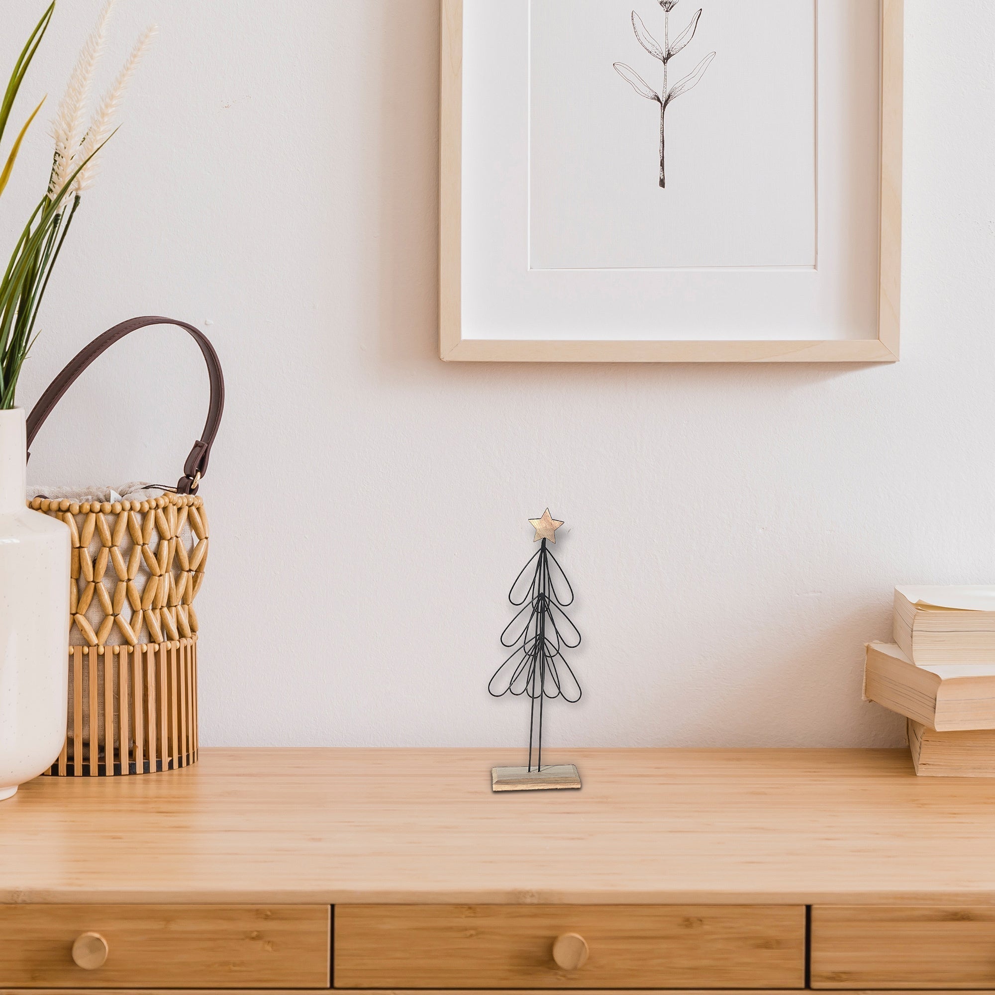 Wire Feather Tree & Star Stand Decor 12.2" – Holiday Table Decoration
