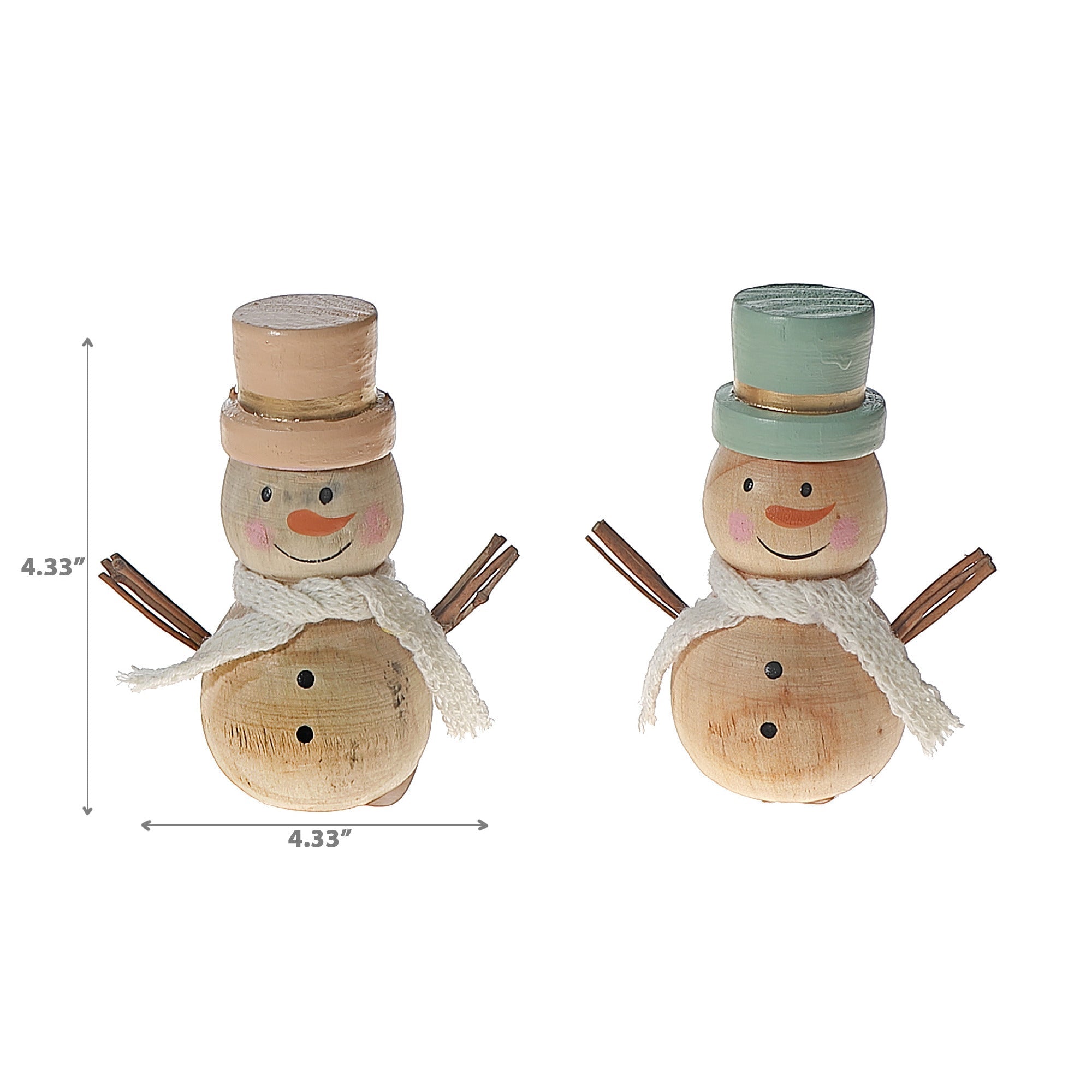 Wooden Snowman with Hat Decor Set of 2 – Holiday Christmas Table Decoration