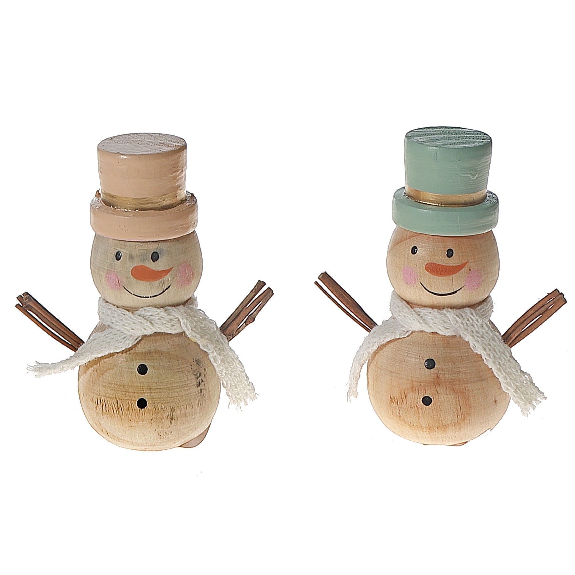 Wooden Snowman with Hat Decor Set of 2 – Holiday Christmas Table Decoration