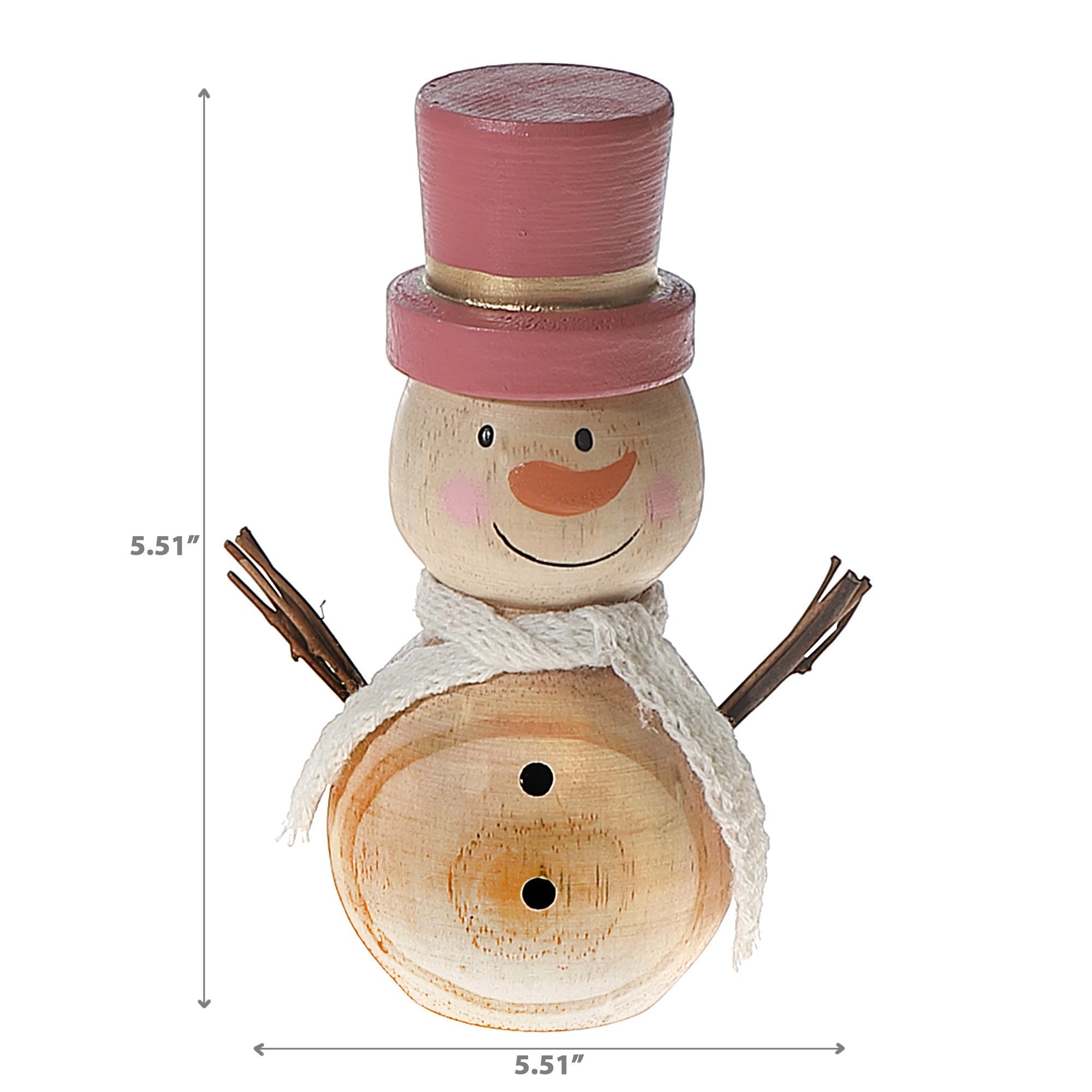 Wooden Snowman with Pink Hat Christmas Decor – Holiday Table Decoration