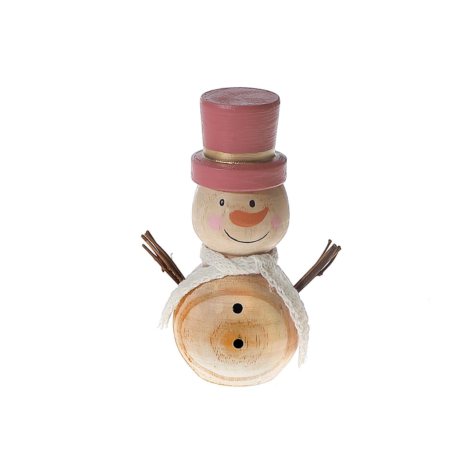 Wooden Snowman with Pink Hat Christmas Decor – Holiday Table Decoration