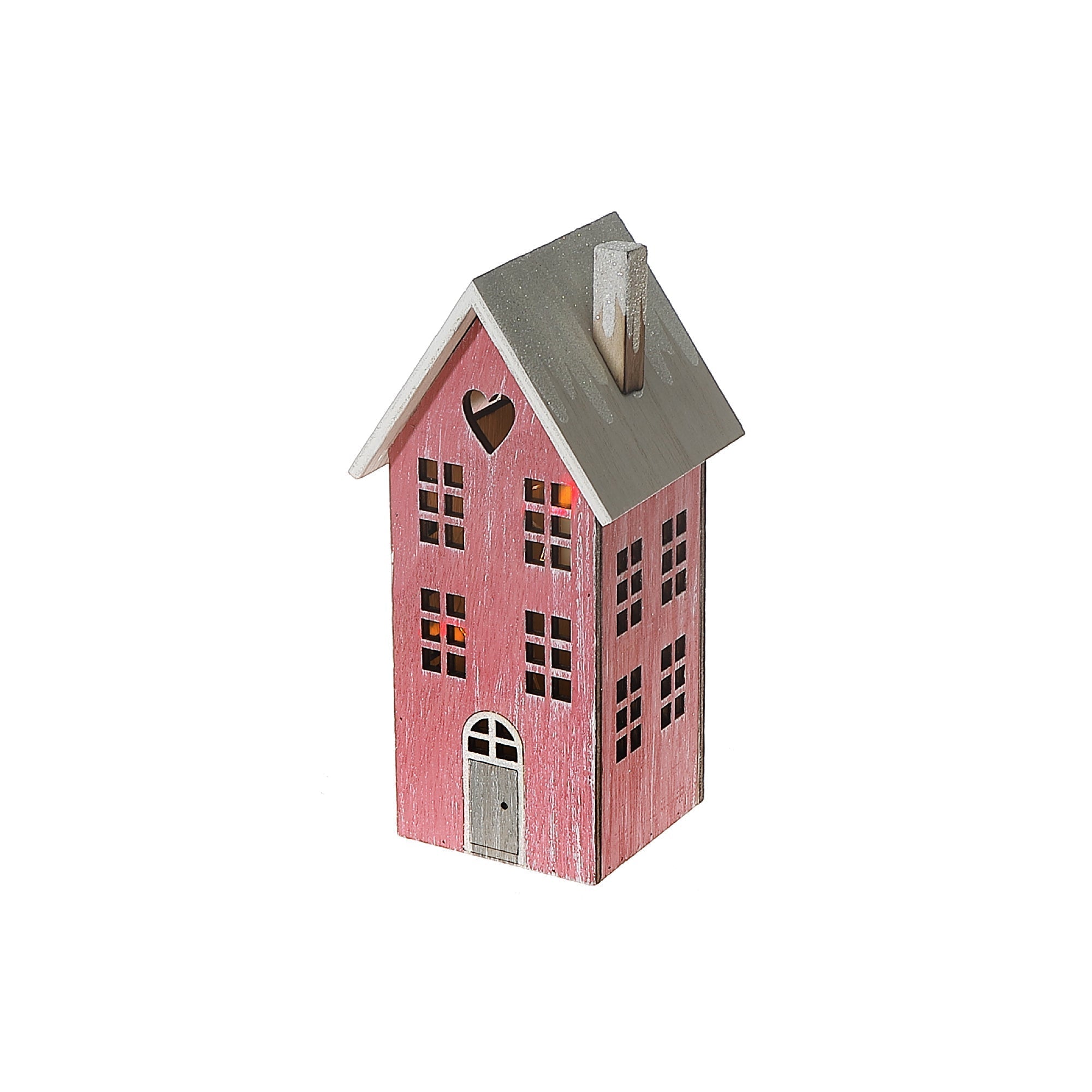 LED Wooden Red House Christmas Decor – Holiday Table Decoration