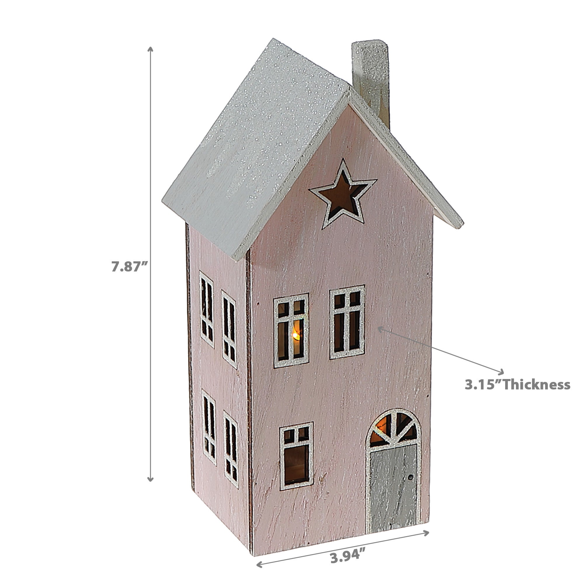 LED Wooden Pink House Christmas Decor – Holiday Table Decoration