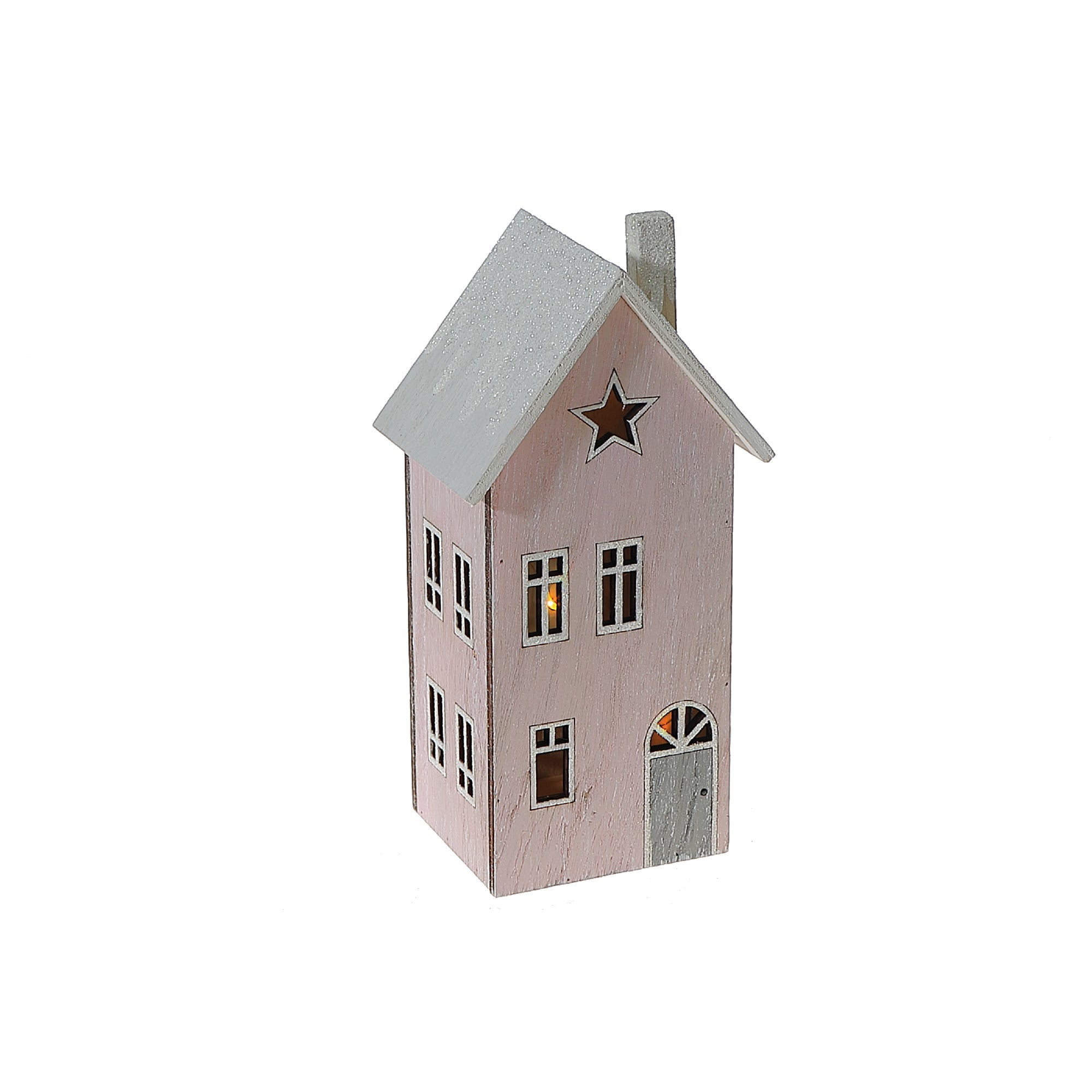 LED Wooden Pink House Christmas Decor – Holiday Table Decoration