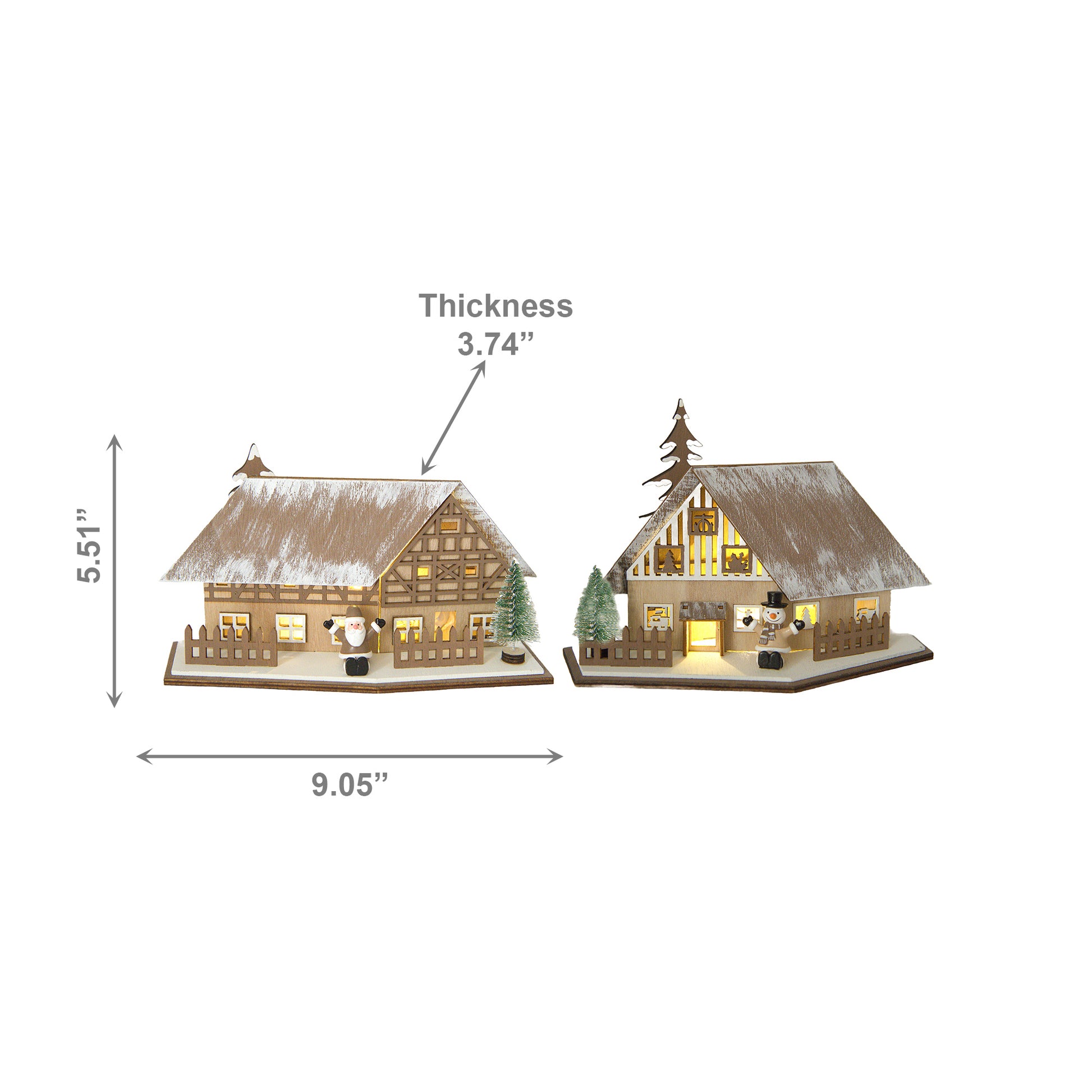 LED Wooden Chalet with Fence Ornament Assorted, Ornament, Holiday Decor- Set of 2