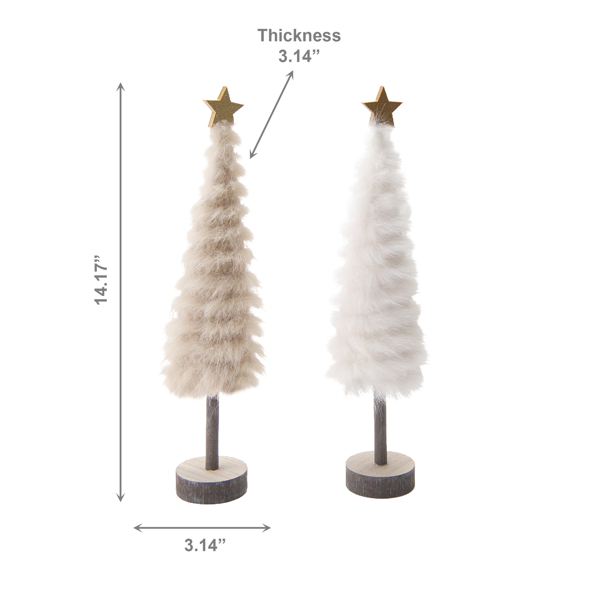Fur Tree with Gold Star Assorted, Christmas, Holiday Decor- Set of 2