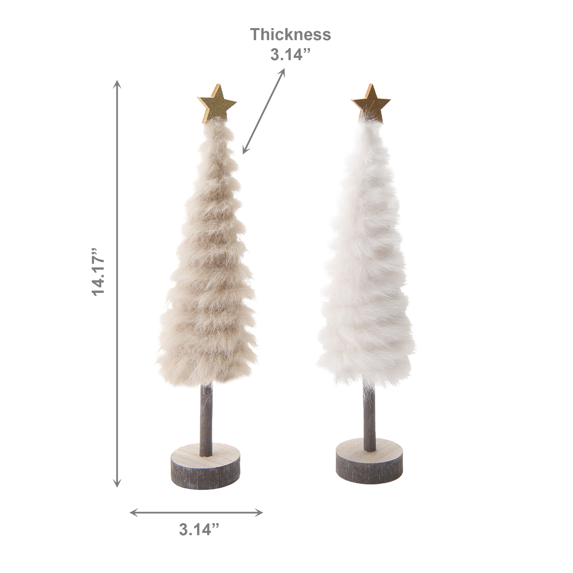 Fur Tree with Gold Star Assorted, Christmas, Holiday Decor- Set of 2