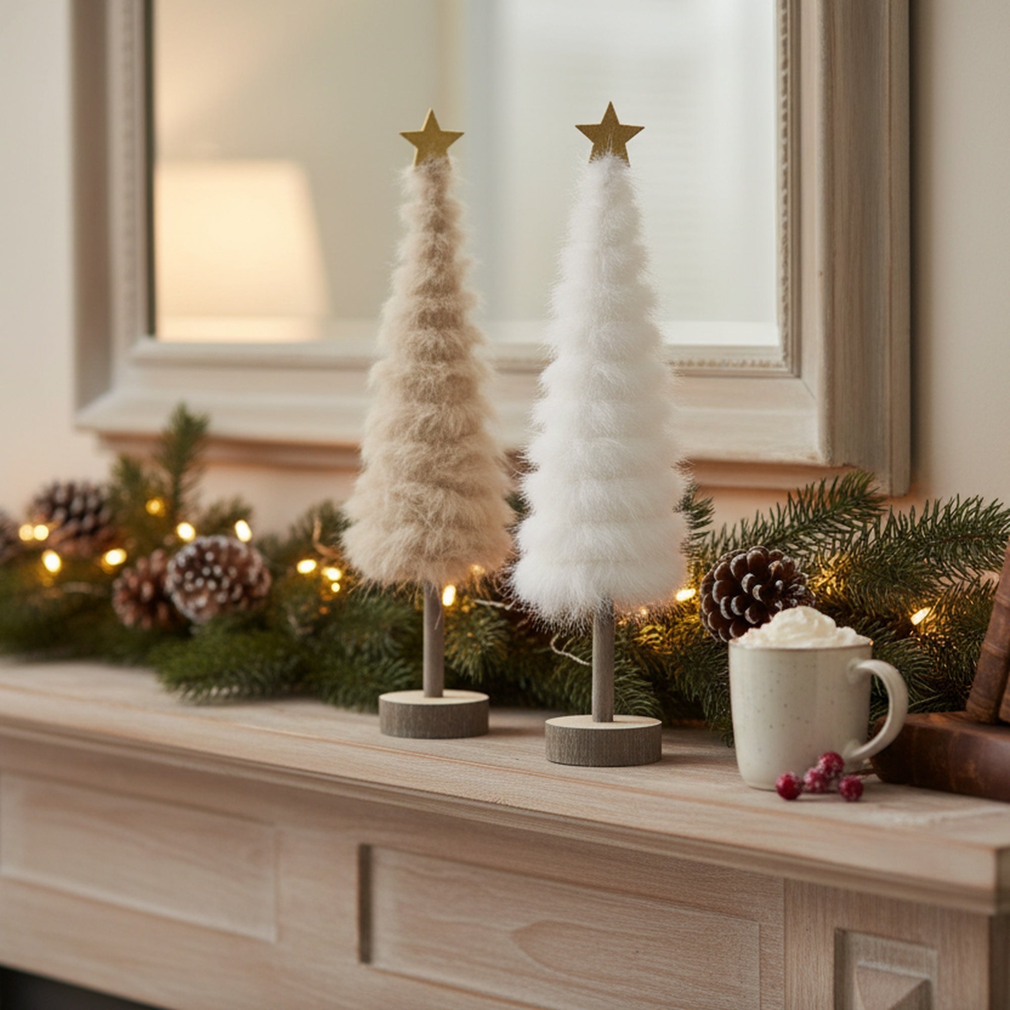 Fur Tree with Gold Star Assorted, Christmas, Holiday Decor- Set of 2