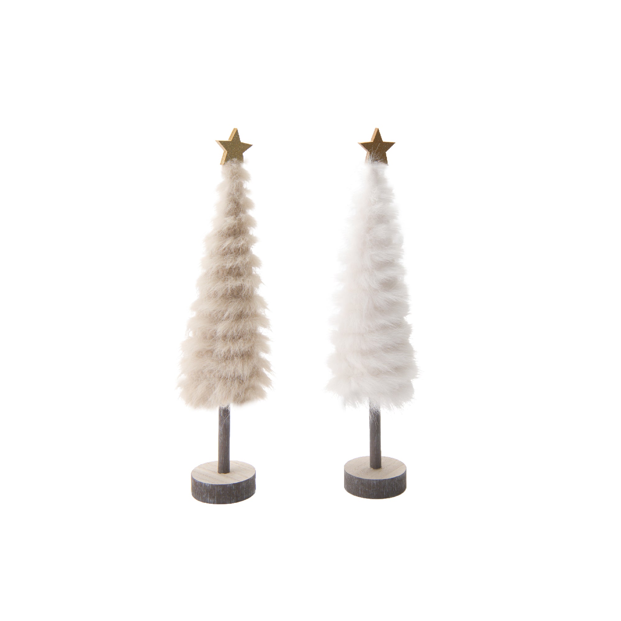Fur Tree with Gold Star Assorted, Christmas, Holiday Decor- Set of 2