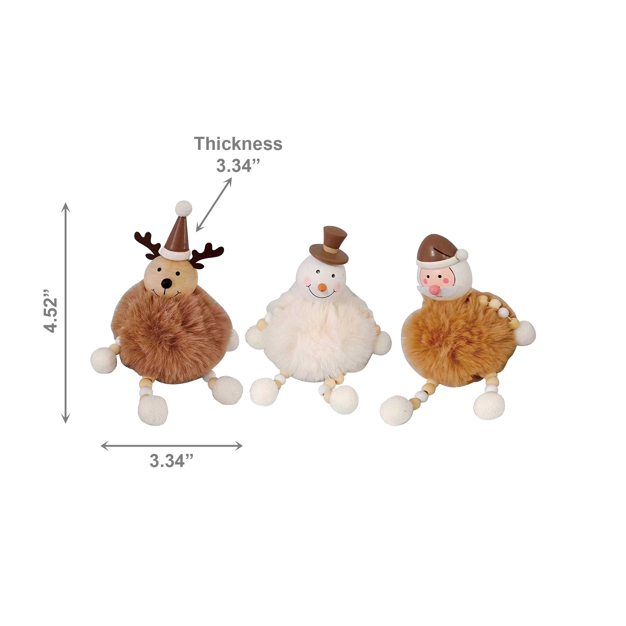 Pom Pom Figures With Legs Assorted Santa/Snowman/Reindeer, Christmas, Holiday Decor- Set of 3