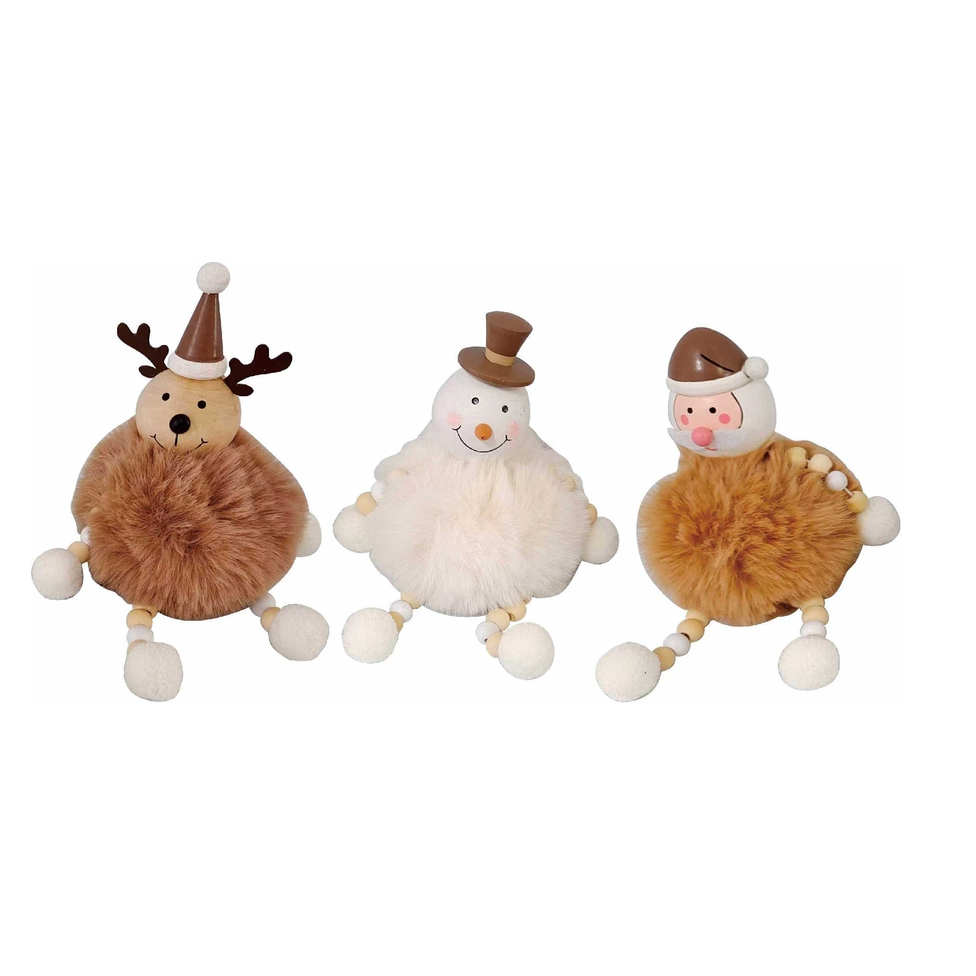 Pom Pom Figures With Legs Assorted Santa/Snowman/Reindeer, Christmas, Holiday Decor- Set of 3