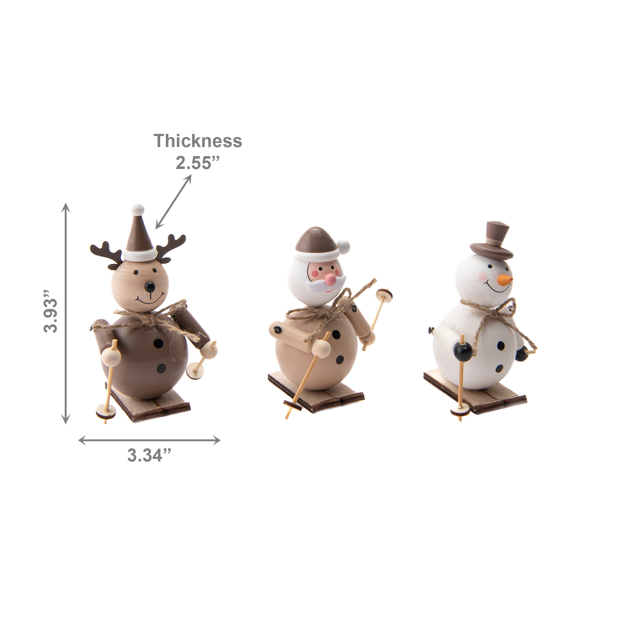 Wooden Figures Skiing Assorted Santa/Snowman/Reindeer, Christmas, Holiday Decor- Set of 3