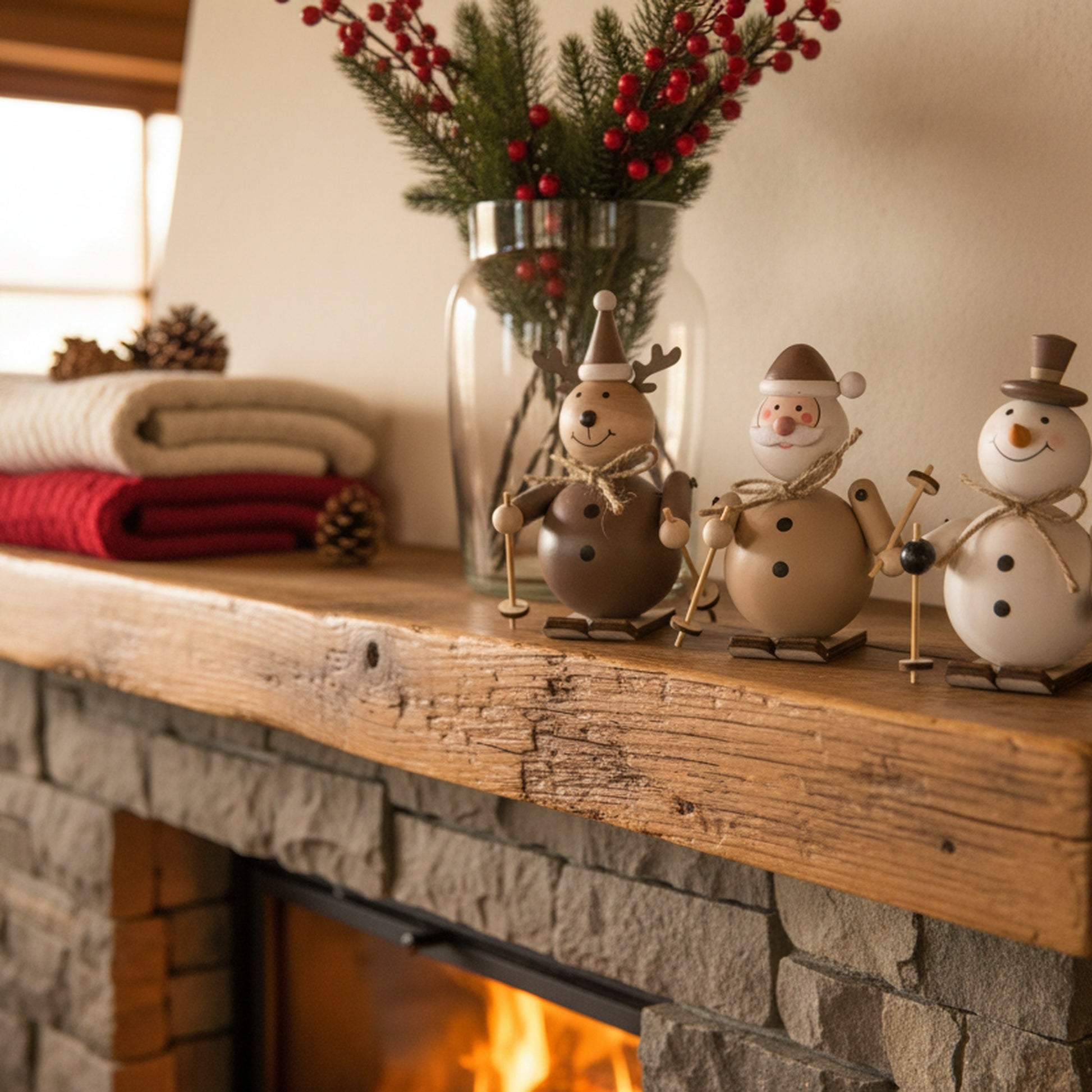Wooden Figures Skiing Assorted Santa/Snowman/Reindeer, Christmas, Holiday Decor- Set of 3