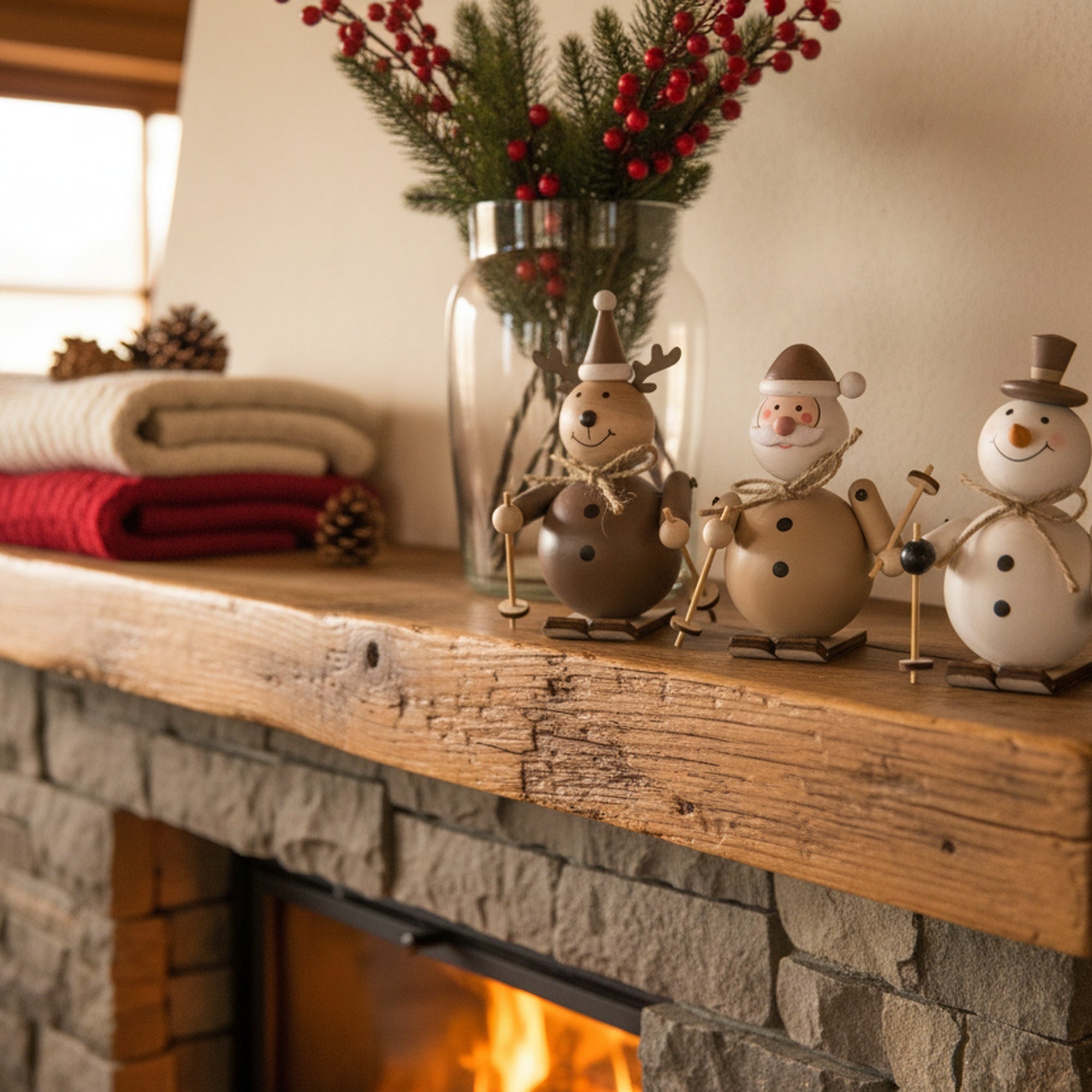 Wooden Figures Skiing Assorted Santa/Snowman/Reindeer, Christmas, Holiday Decor- Set of 3