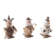 Wooden Figures Skiing Assorted Santa/Snowman/Reindeer, Christmas, Holiday Decor- Set of 3