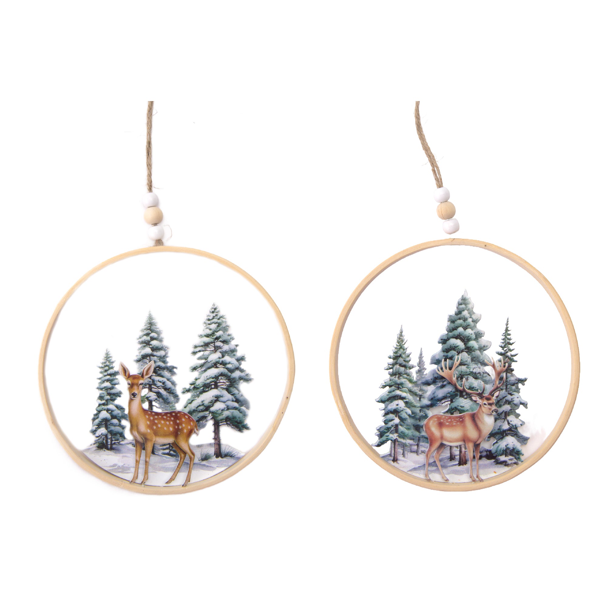 Deer in Forest Hanging Ornament Assorted, Ornament, Holiday Decor- Set of 2