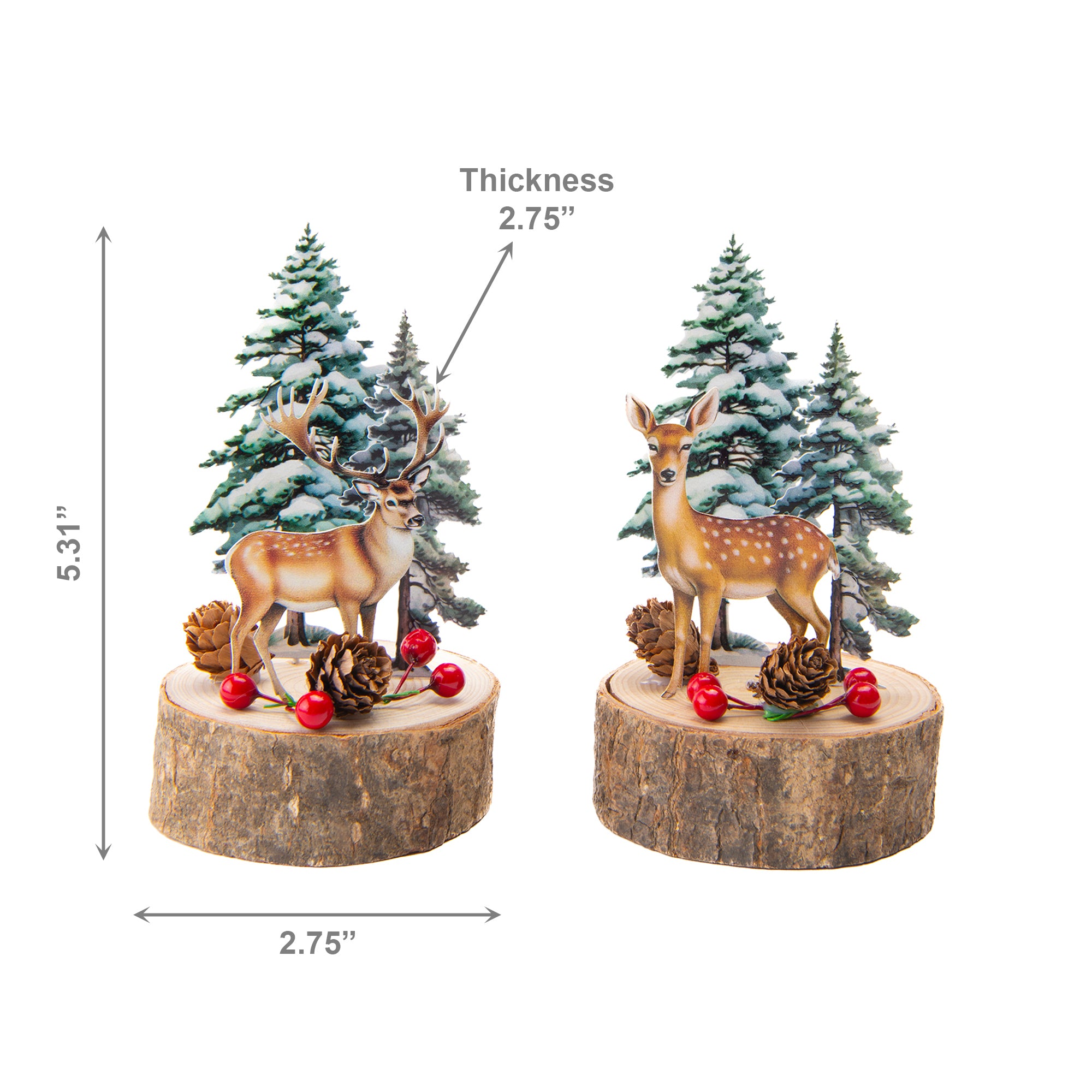 Deer with Trees on Tree Stump Assorted, Holiday Decor- Set of 2