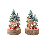 Deer with Trees on Tree Stump Assorted, Holiday Decor- Set of 2