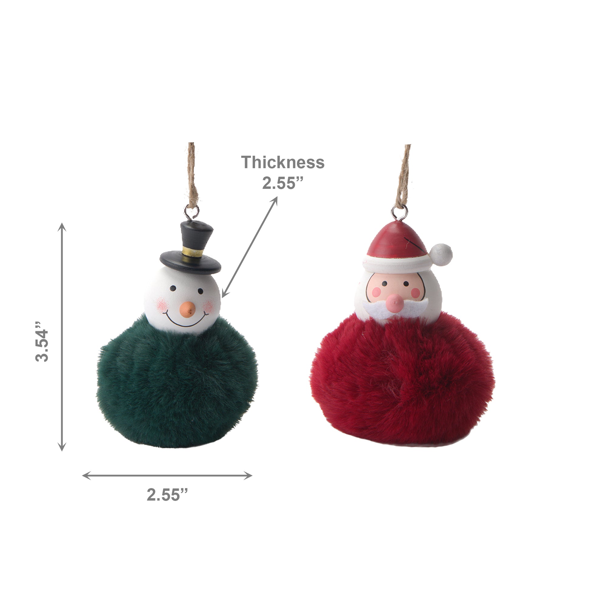 Pom Pom Hanging Ornament Assorted Santa/Snowman/Reindeer, Christmas, Ornament, Holiday Decor- Set of 2