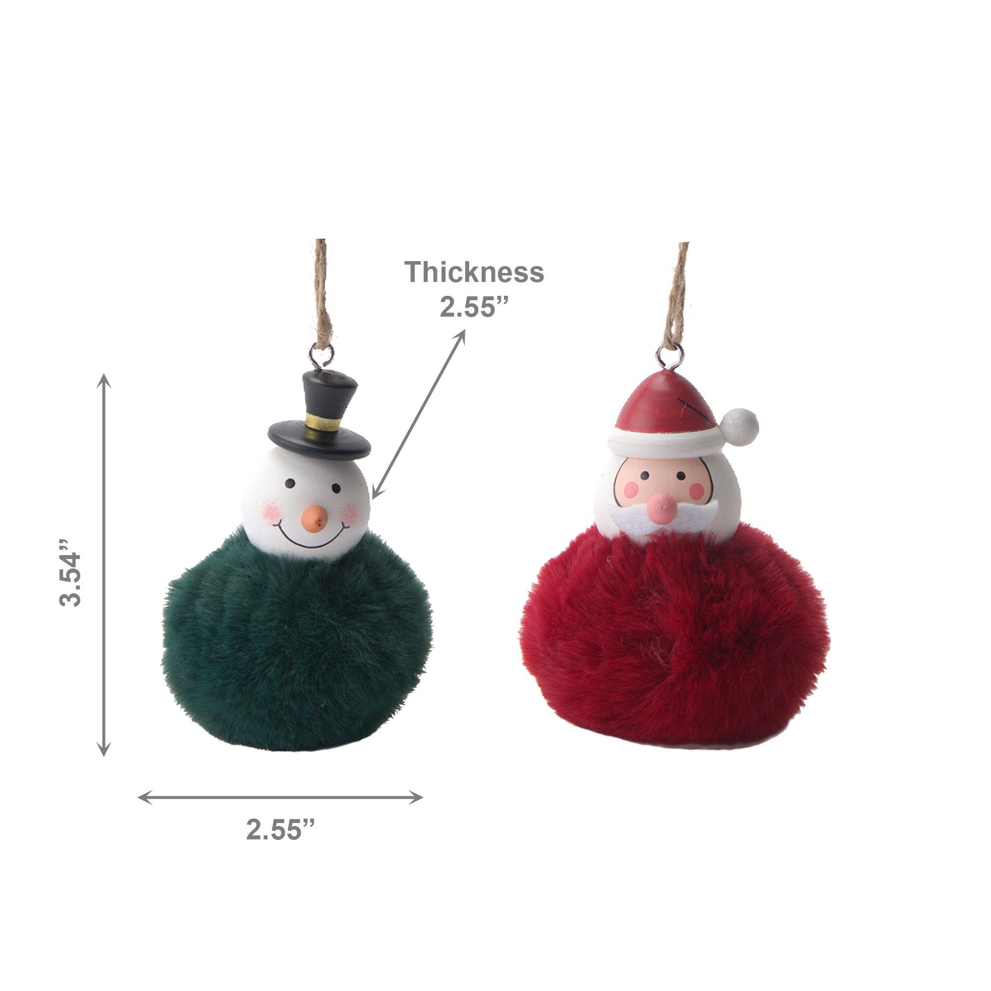 Pom Pom Hanging Ornament Assorted Santa/Snowman/Reindeer, Christmas, Ornament, Holiday Decor- Set of 2