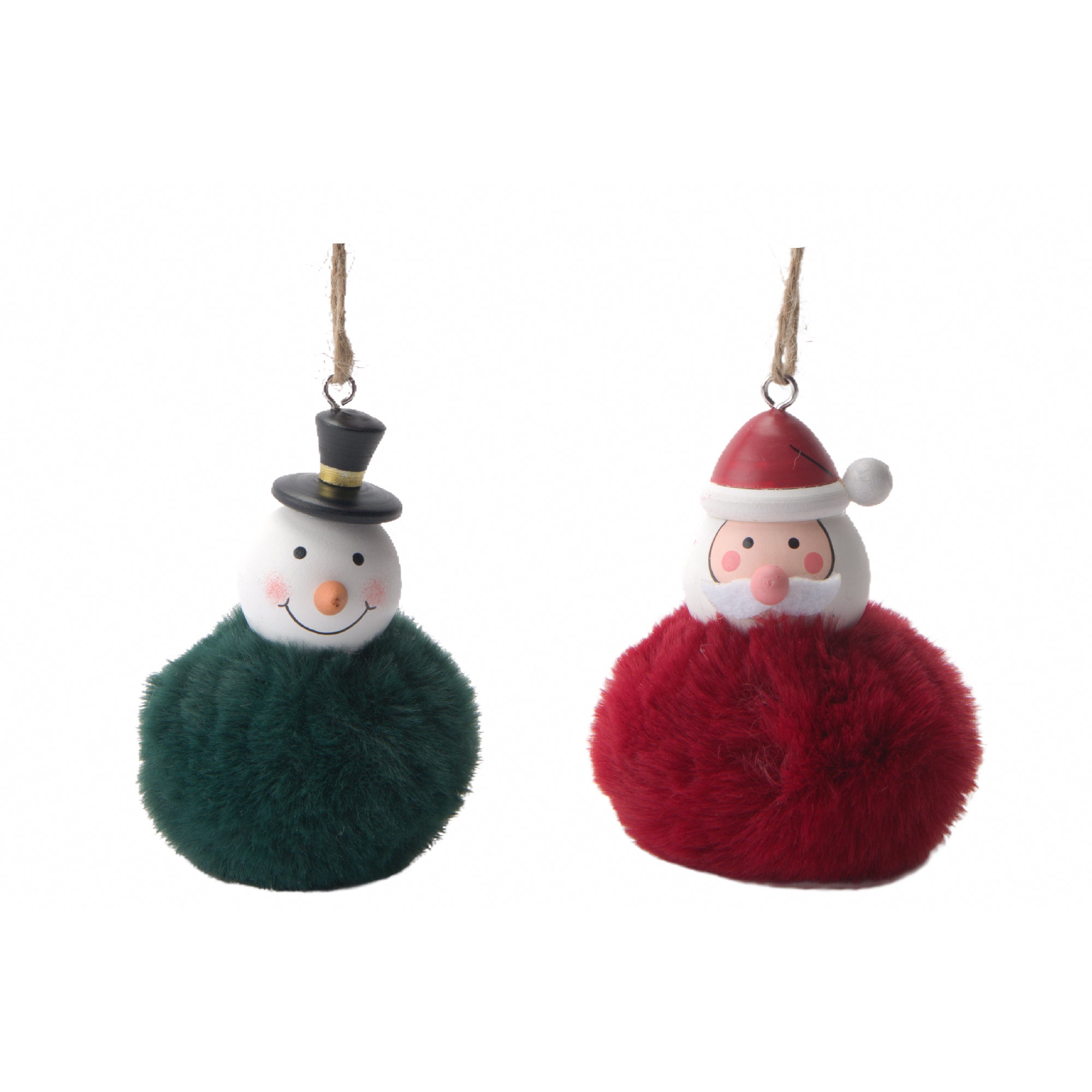 Pom Pom Hanging Ornament Assorted Santa/Snowman/Reindeer, Christmas, Ornament, Holiday Decor- Set of 2