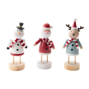 Wooden Figure with Scarf Assorted Santa/Snowman/Reindeer, Christmas, Figurine, Holiday Decor- Set of 3
