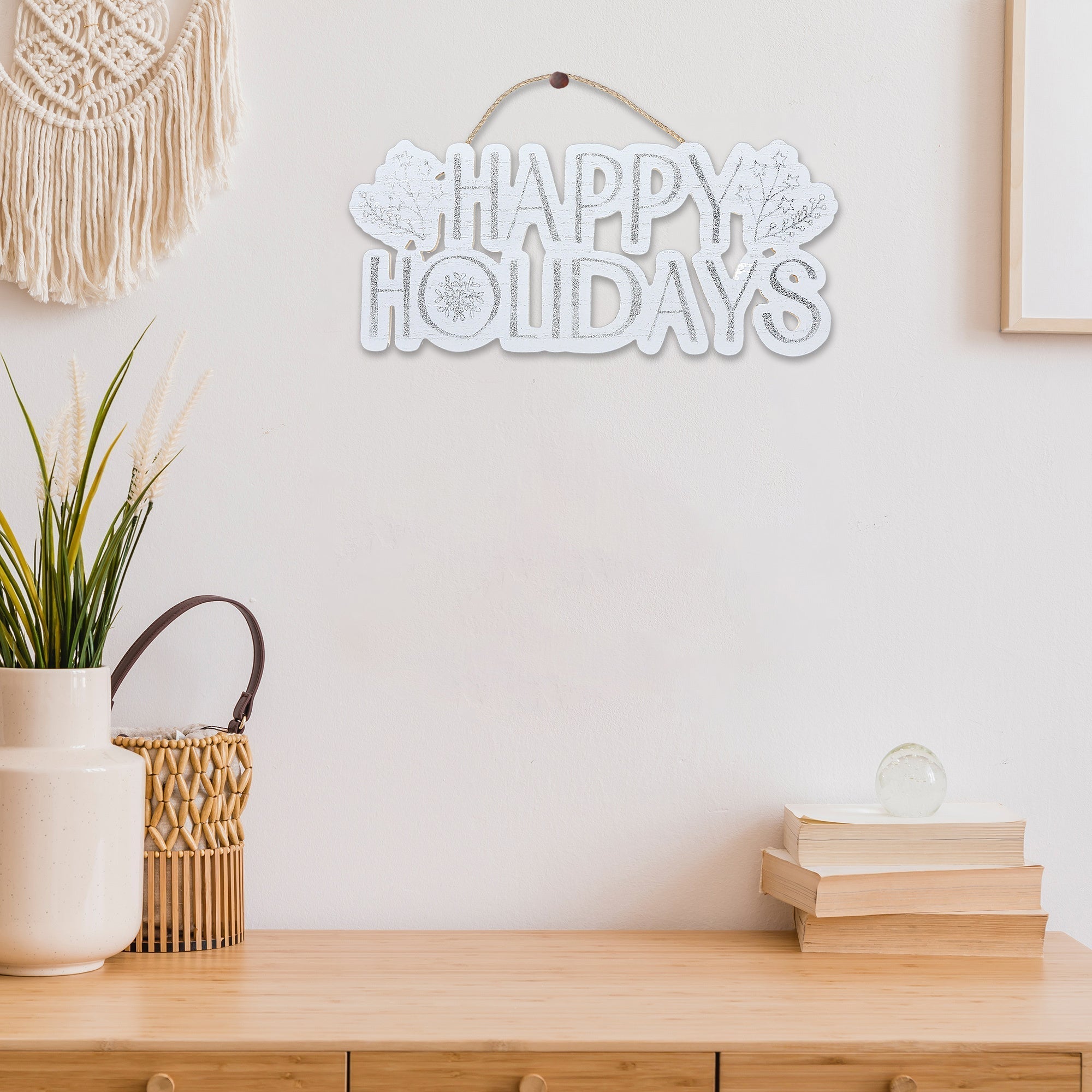 Wooden Happy Holidays Wall Hanger – Christmas Holiday Decor
