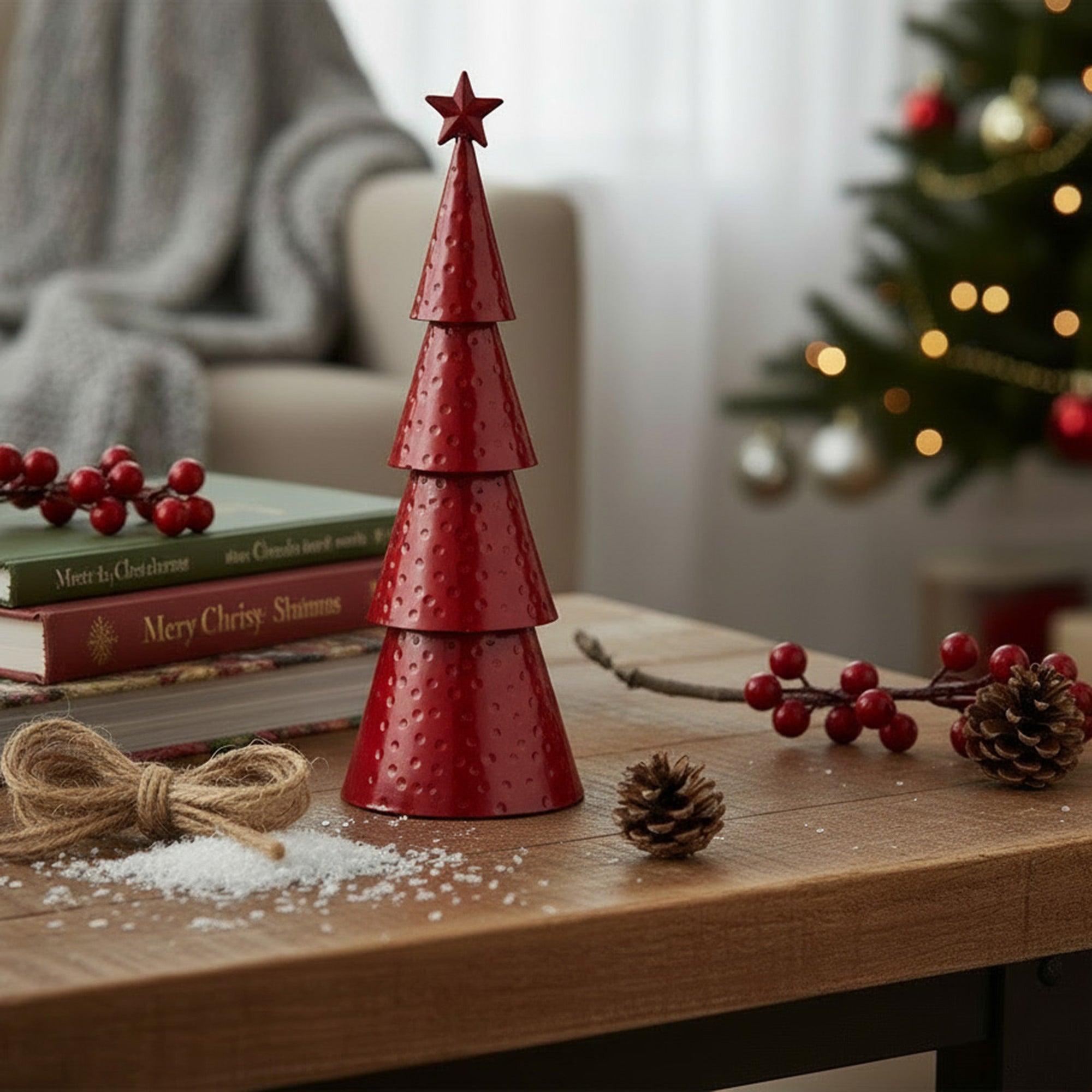 4 Tiered Red Metal Christmas Tree, Christmas, Holiday Decor