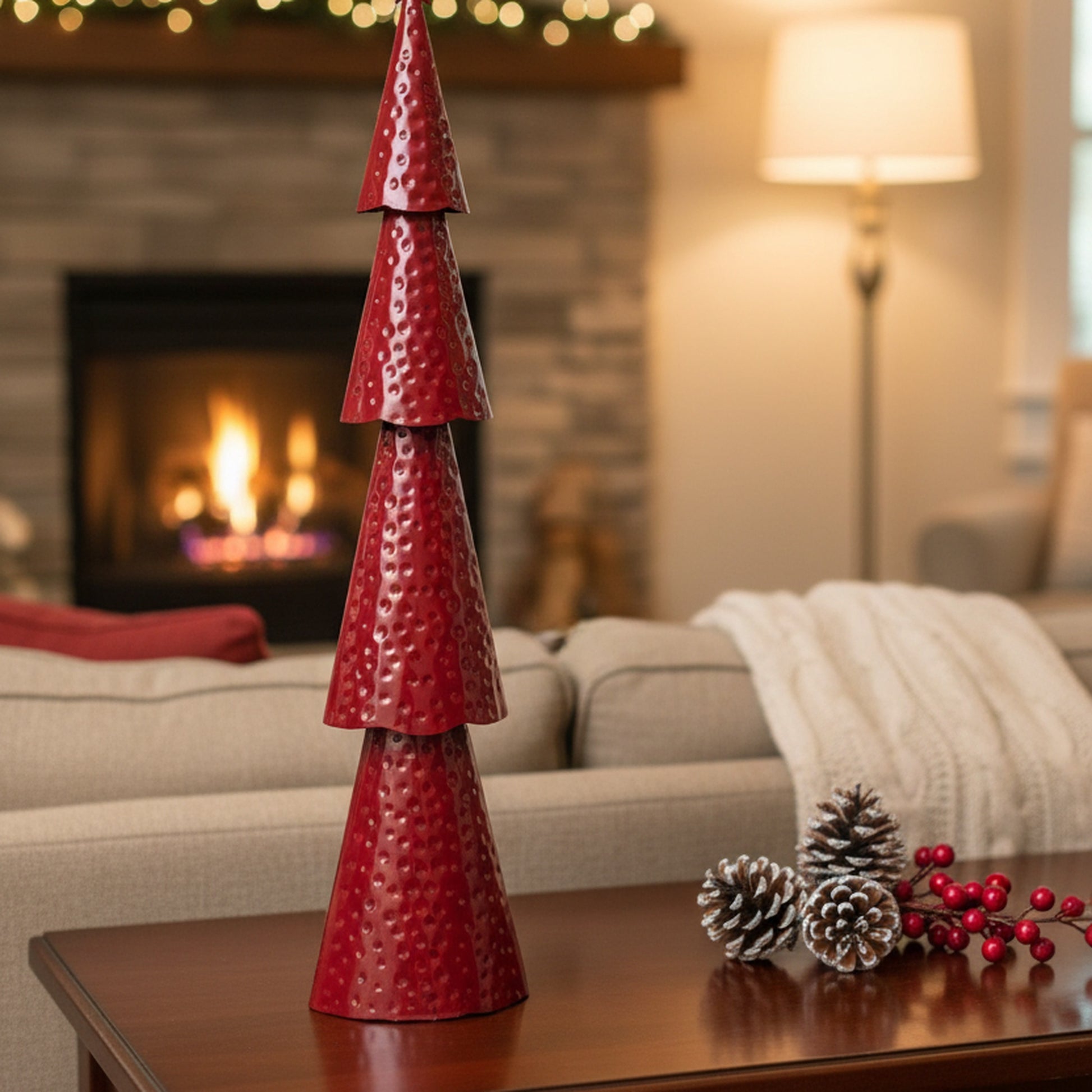 4 Tiered Red Metal Christmas Tree, Christmas, Holiday Decor
