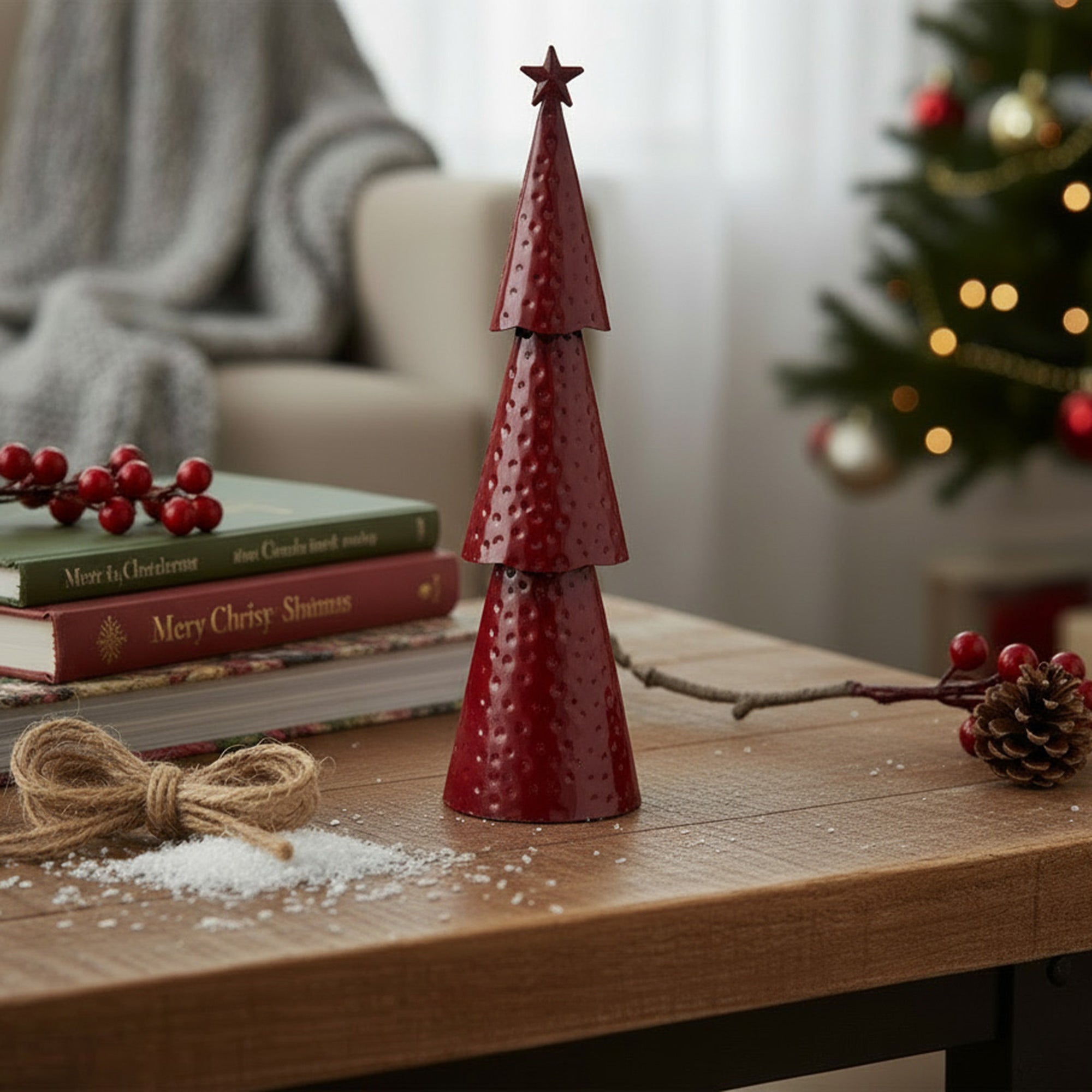 3 Tiered Red Metal Christmas Tree, Christmas, Holiday Decor