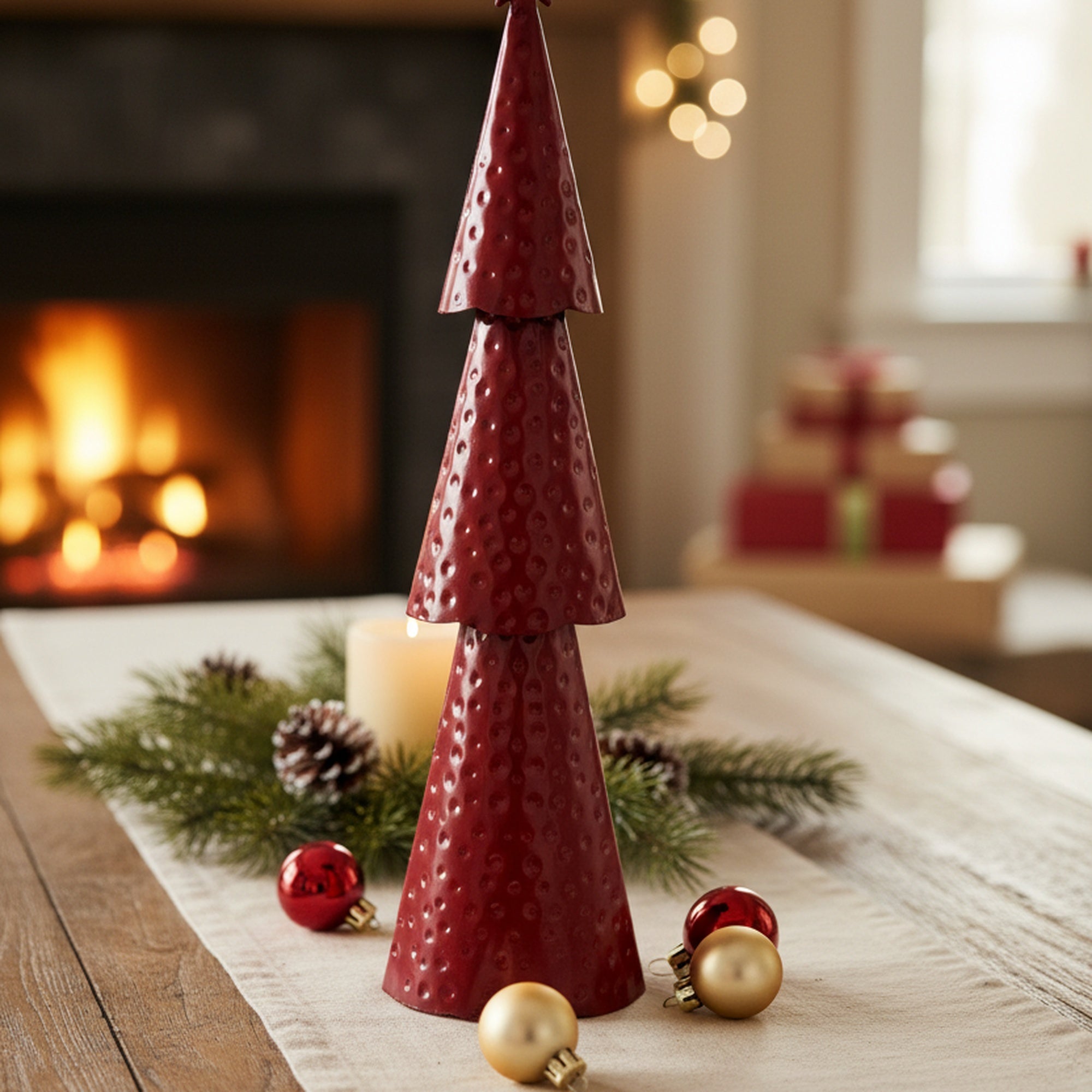 3 Tiered Red Metal Christmas Tree, Christmas, Holiday Decor