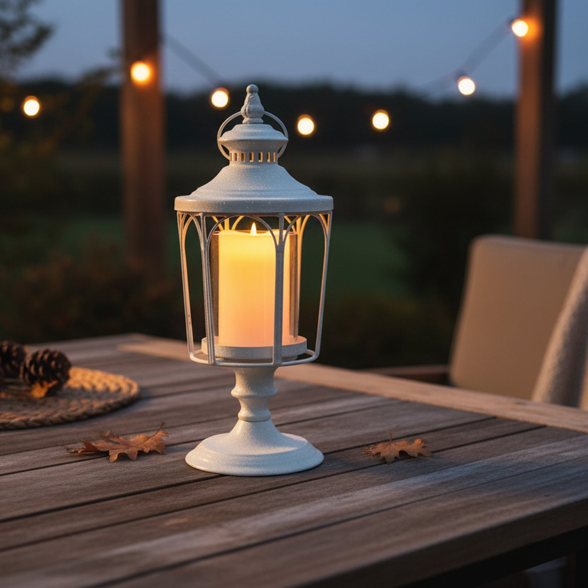 White Glitter Metal Lantern Candle Holder, Candle Holder, Holiday Decor