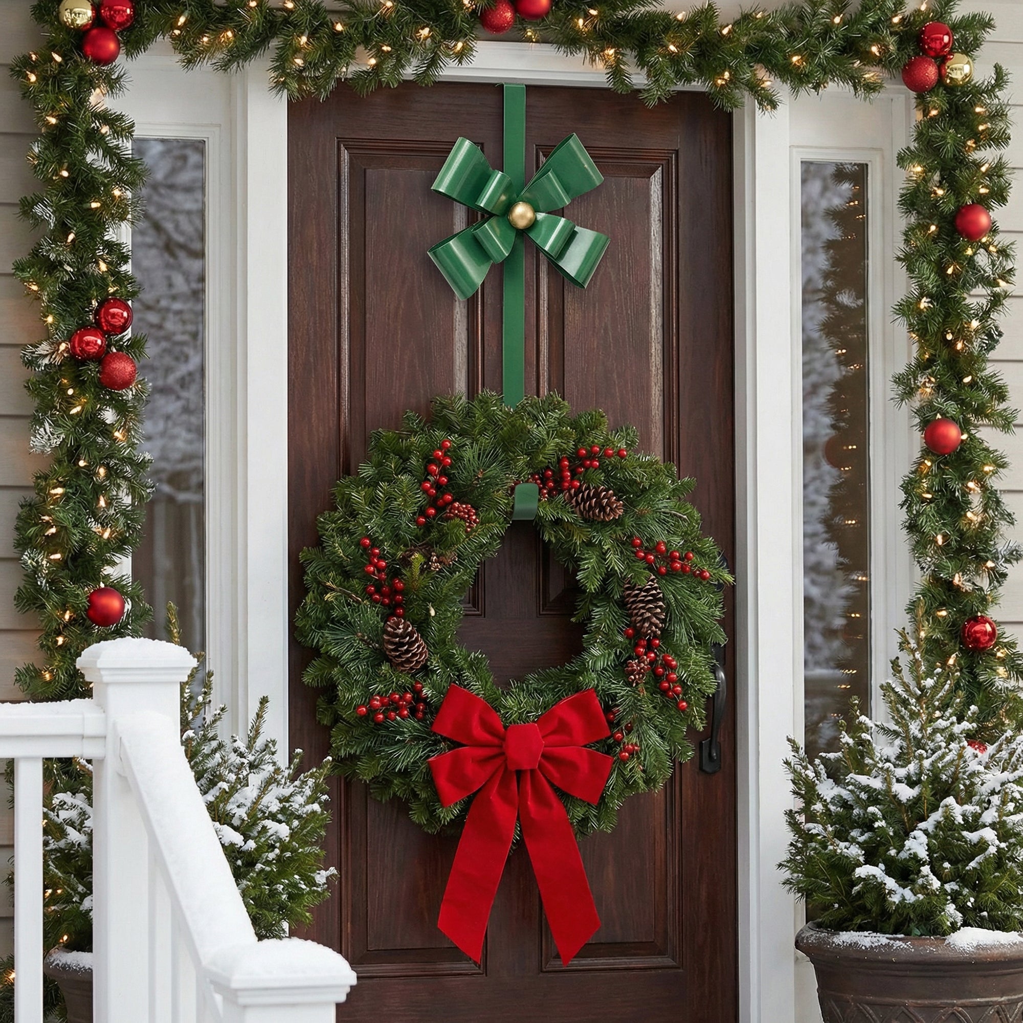 Metal Bow Wreath Hanger Green, Wreath, Holiday Decor- Set of 2