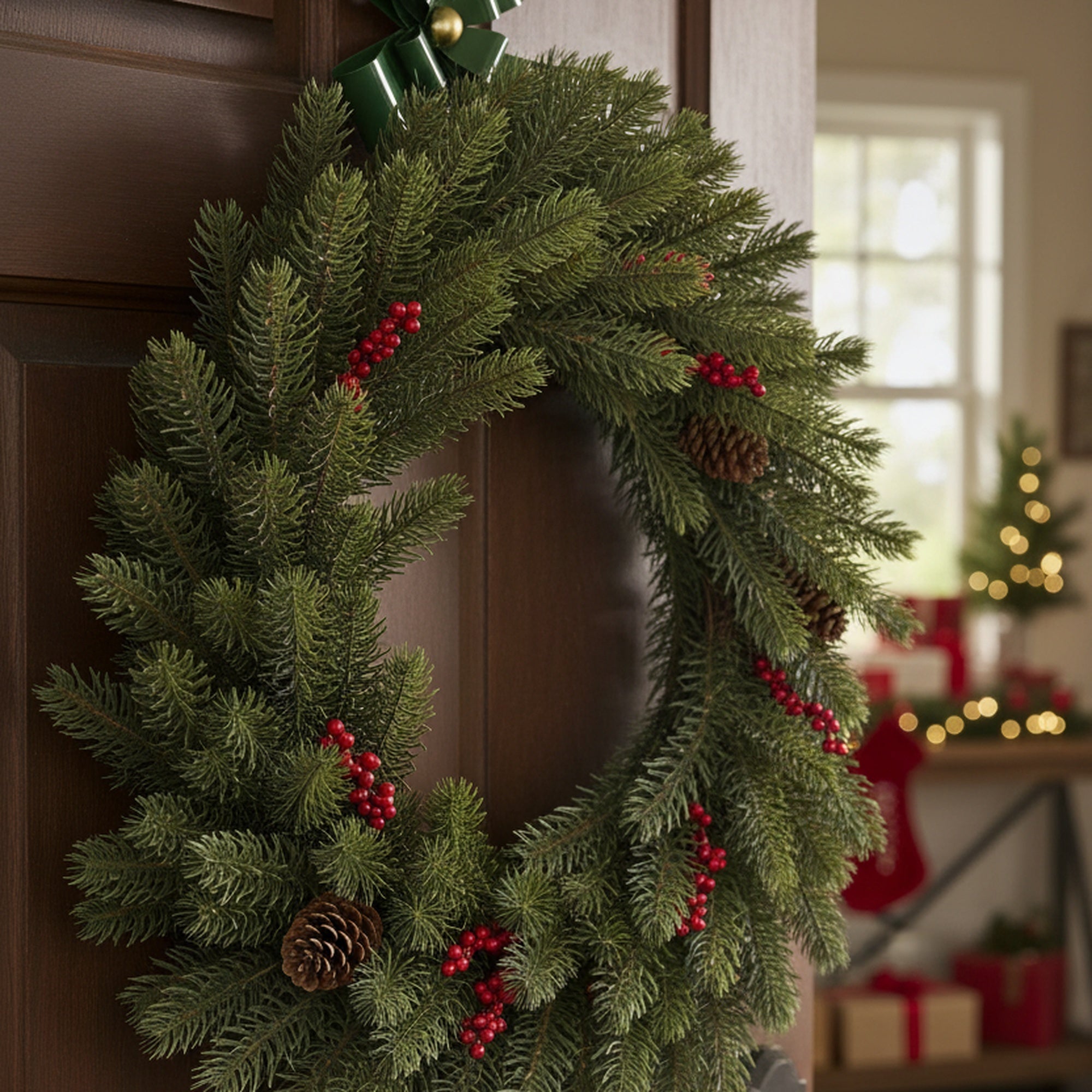 Metal Bow Wreath Hanger Green, Wreath, Holiday Decor- Set of 2