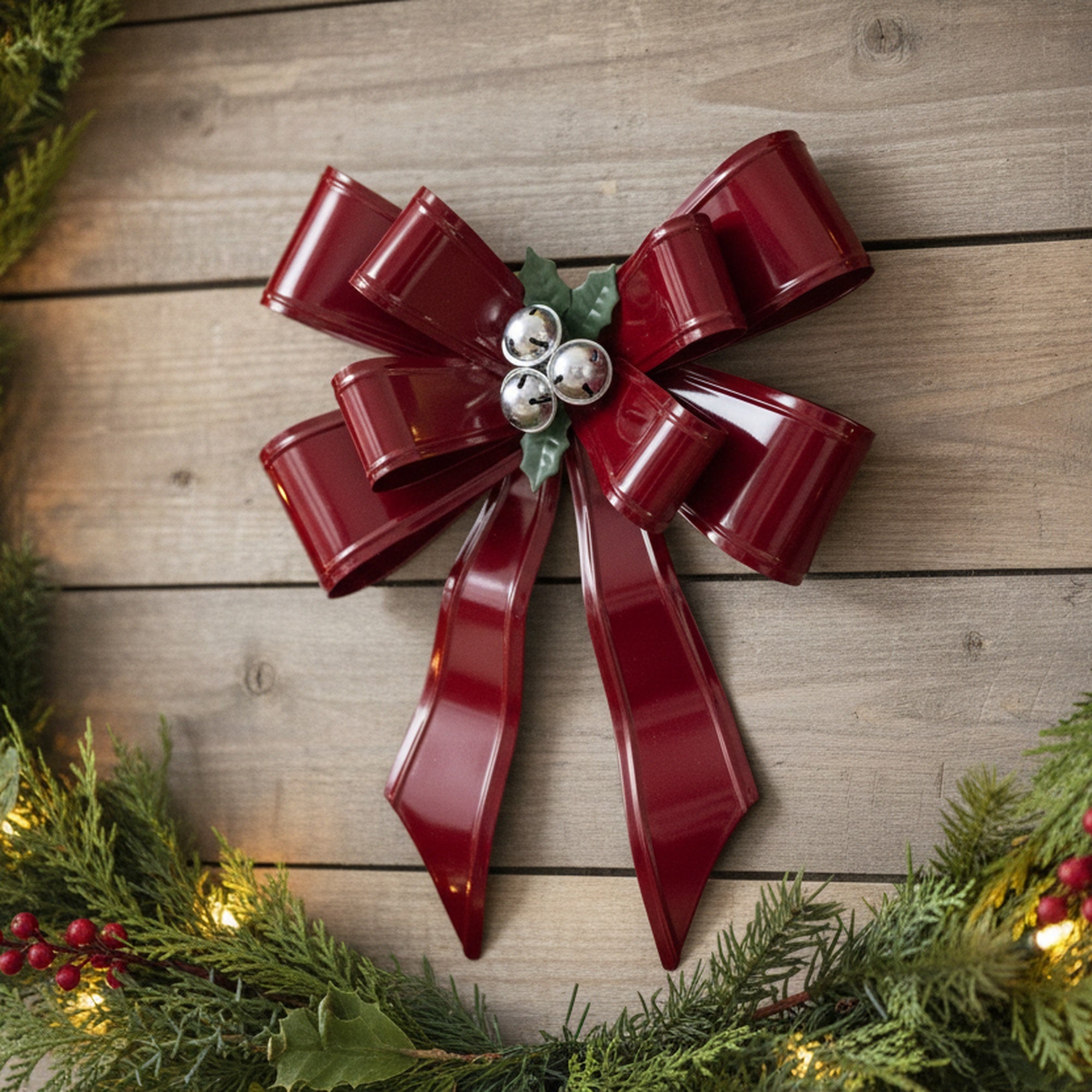 Red Metal Bow Wall Decor with Jingle Bells, Christmas, Jingle Bells, Holiday Decor