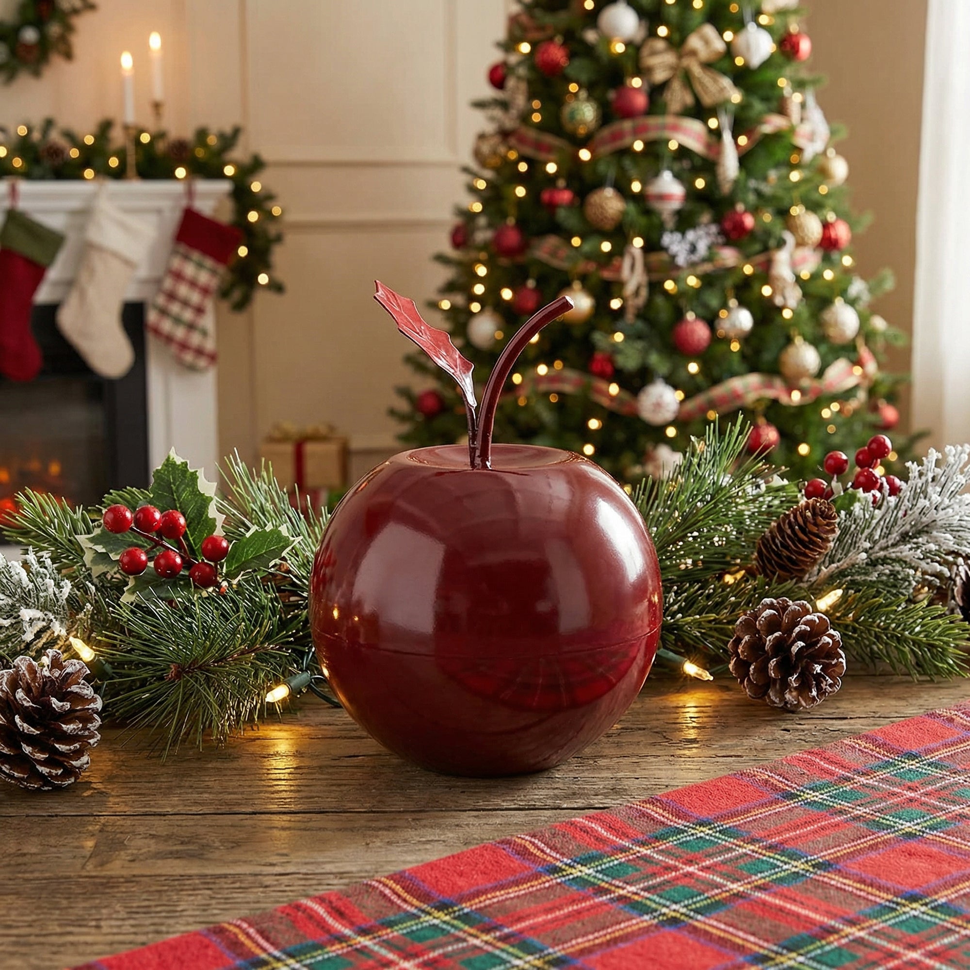 Red Metal Apple Table Decor, Holiday Decor