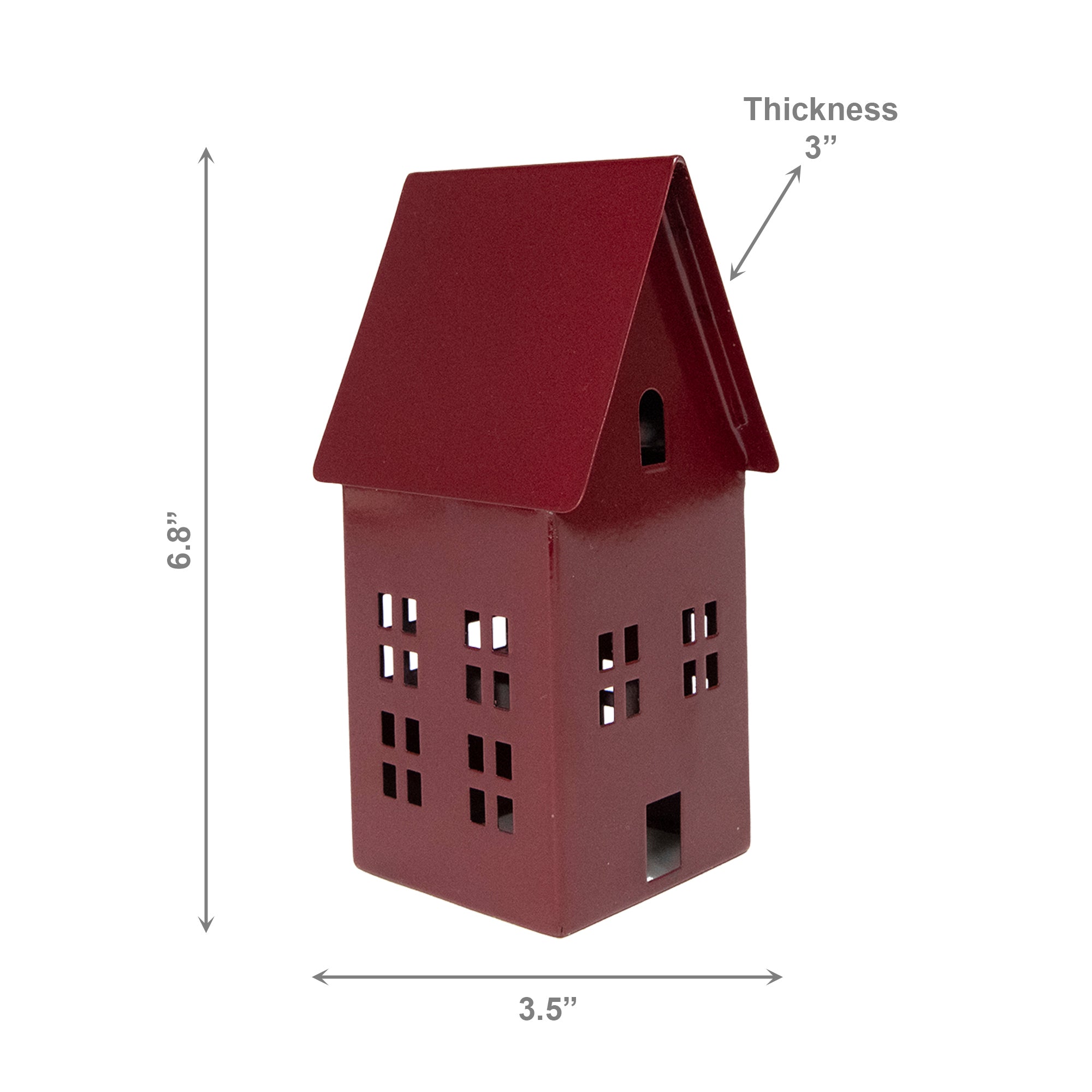 6.8" Red Metal House Decor, Holiday Decor