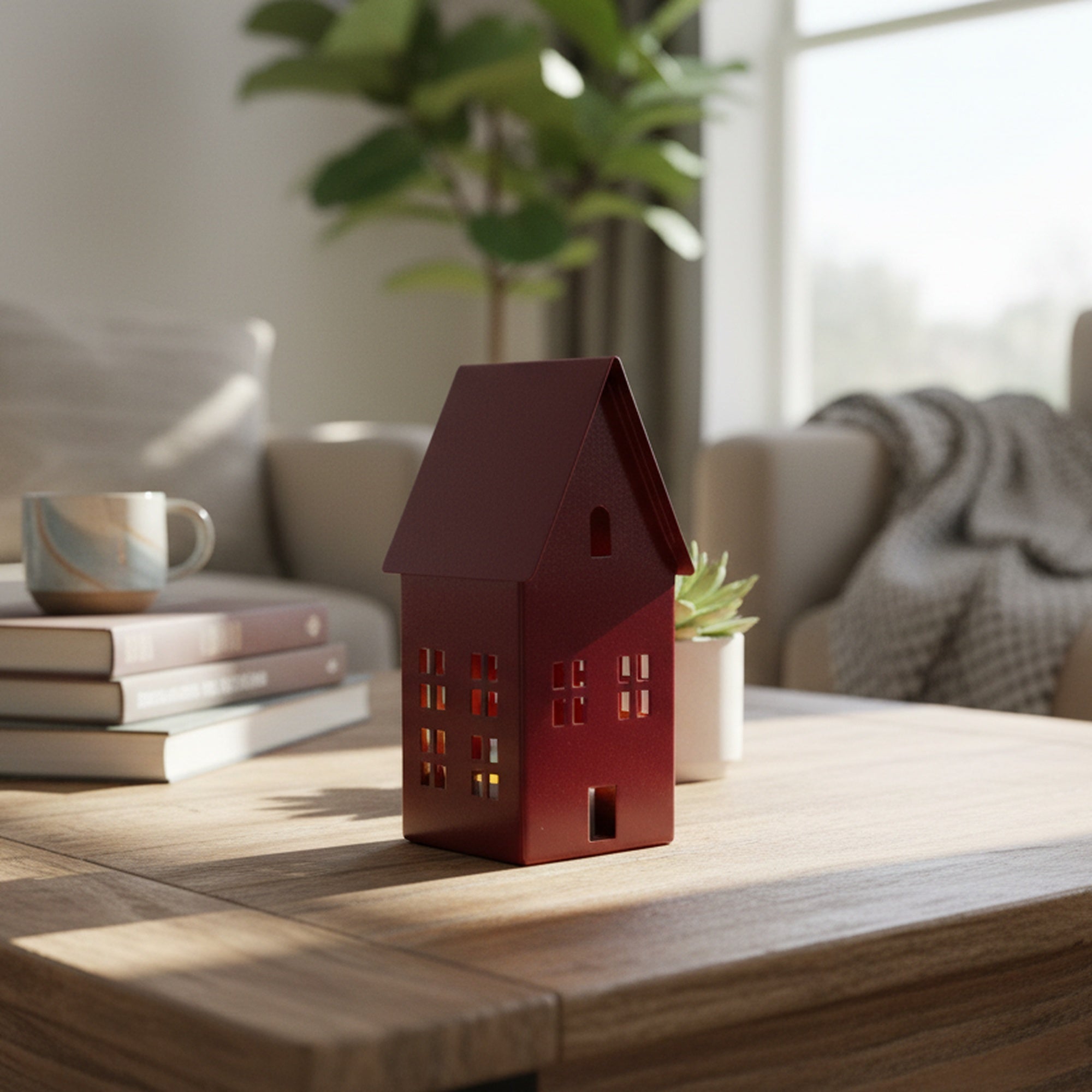 6.8" Red Metal House Decor, Holiday Decor