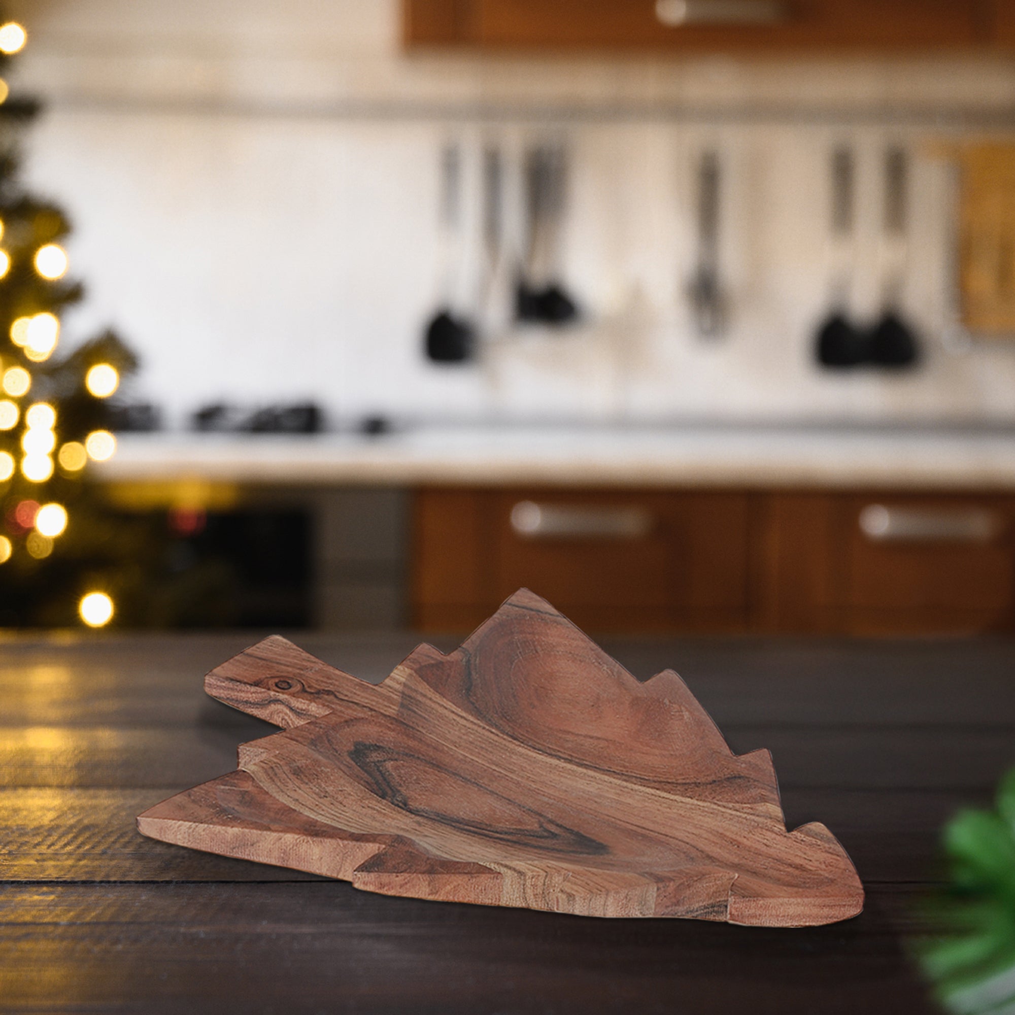 Acacia Oiled Wooden Christmas Tree Dish – Holiday Table Decor, Serving Tray