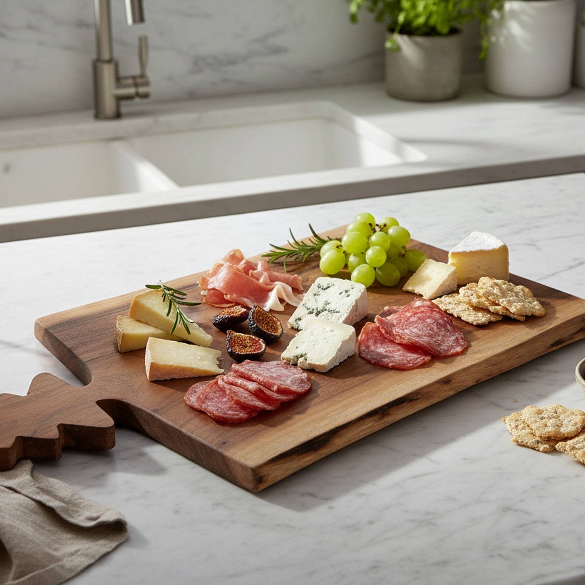 Acacia Wooden Serving Board with Tree Handle, Serving Tray, Holiday Decor