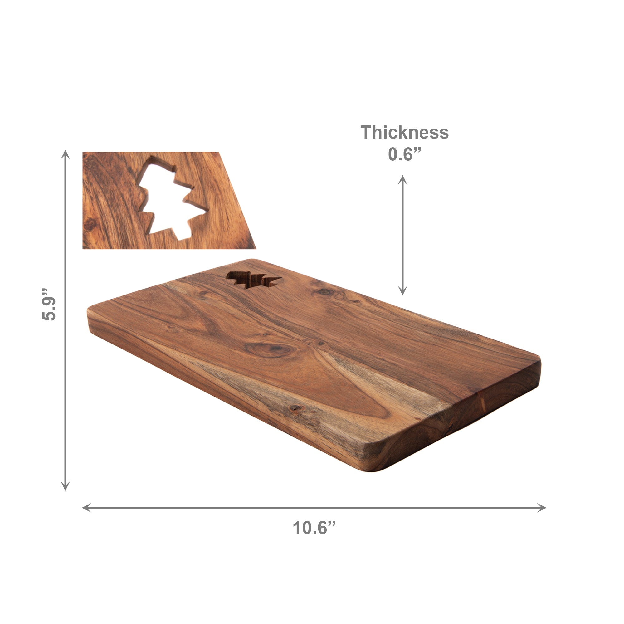 Acacia Rectangular Wooden Serving Board with Cutout Tree, Serving Tray, Holiday Decor