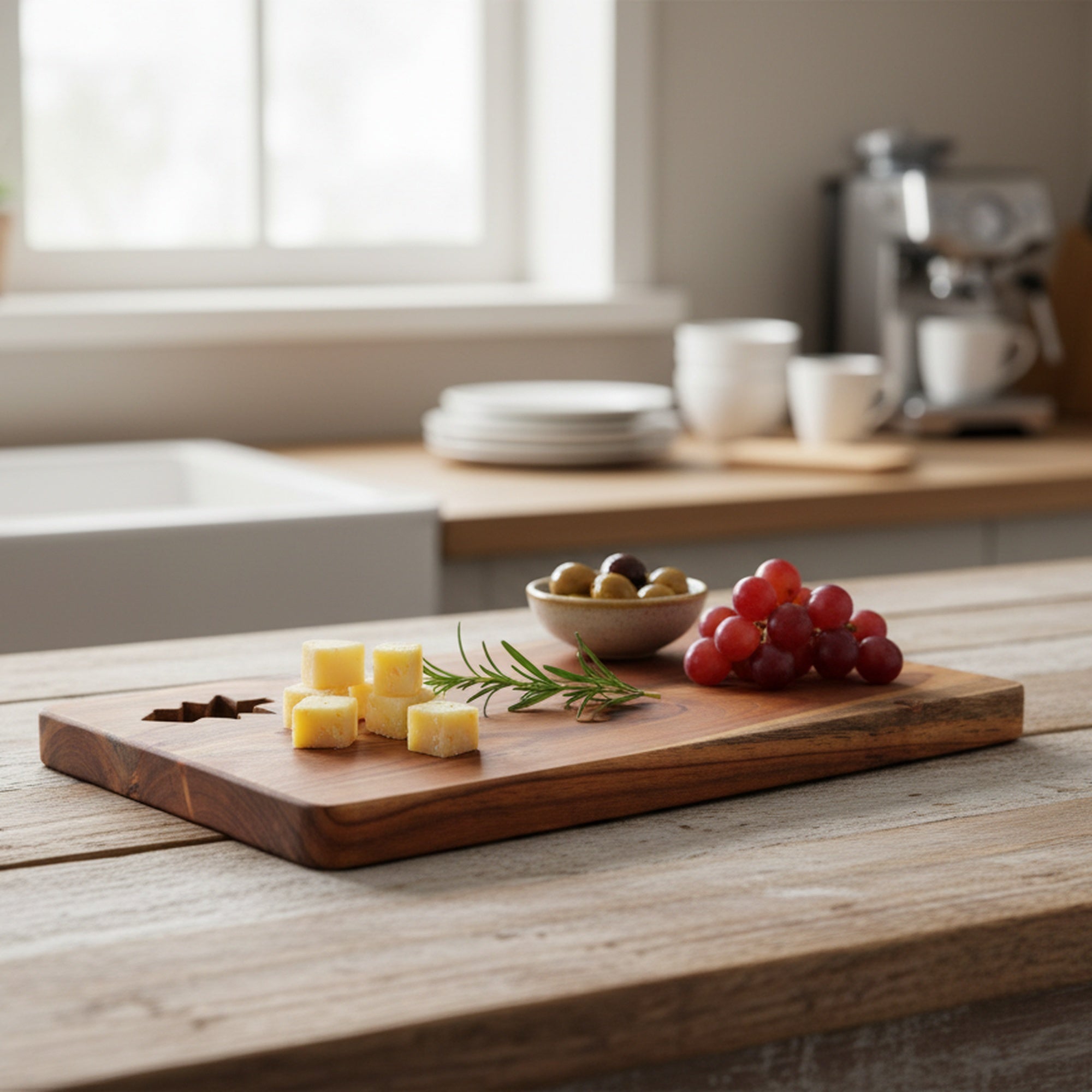 Acacia Rectangular Wooden Serving Board with Cutout Tree, Serving Tray, Holiday Decor