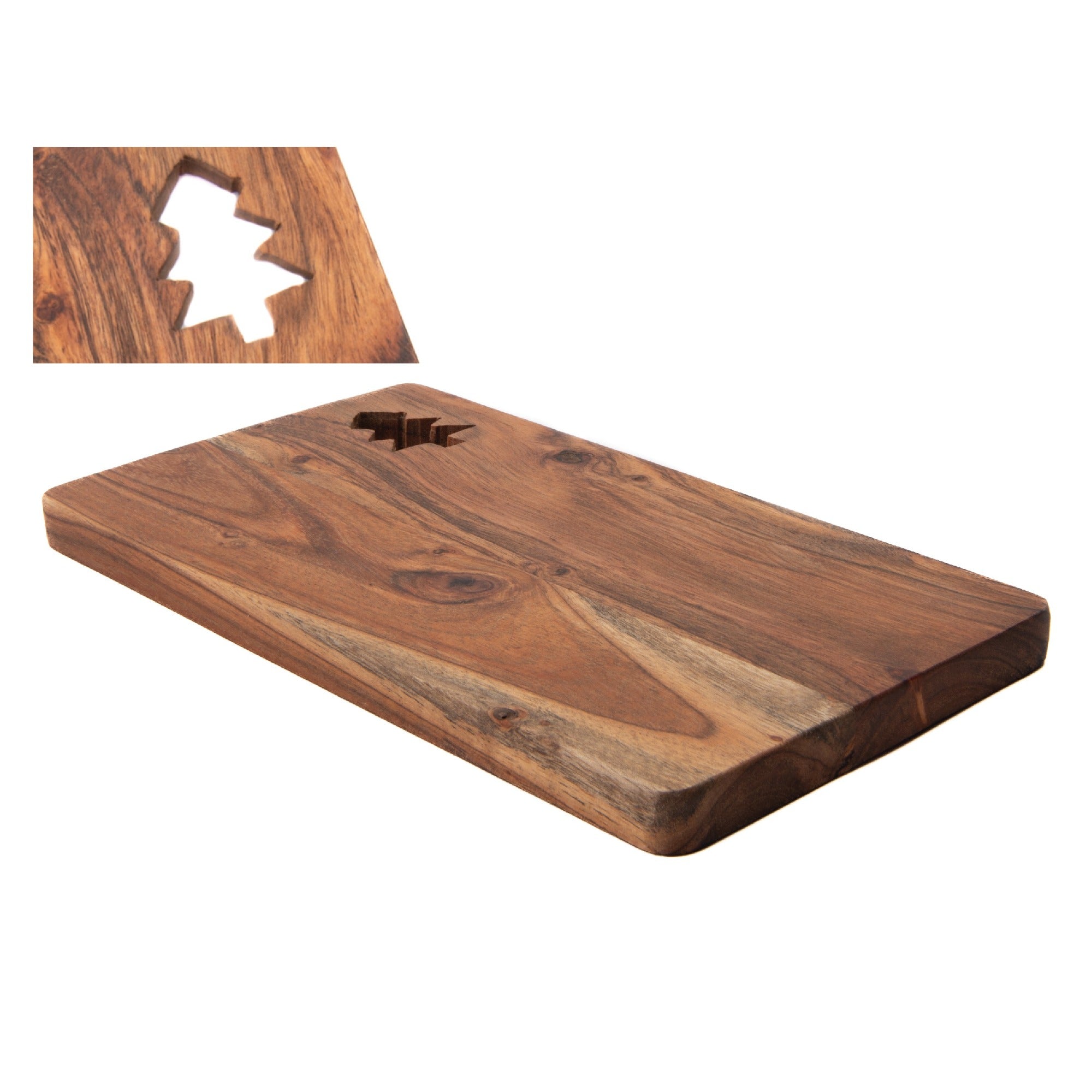 Acacia Rectangular Wooden Serving Board with Cutout Tree, Serving Tray, Holiday Decor