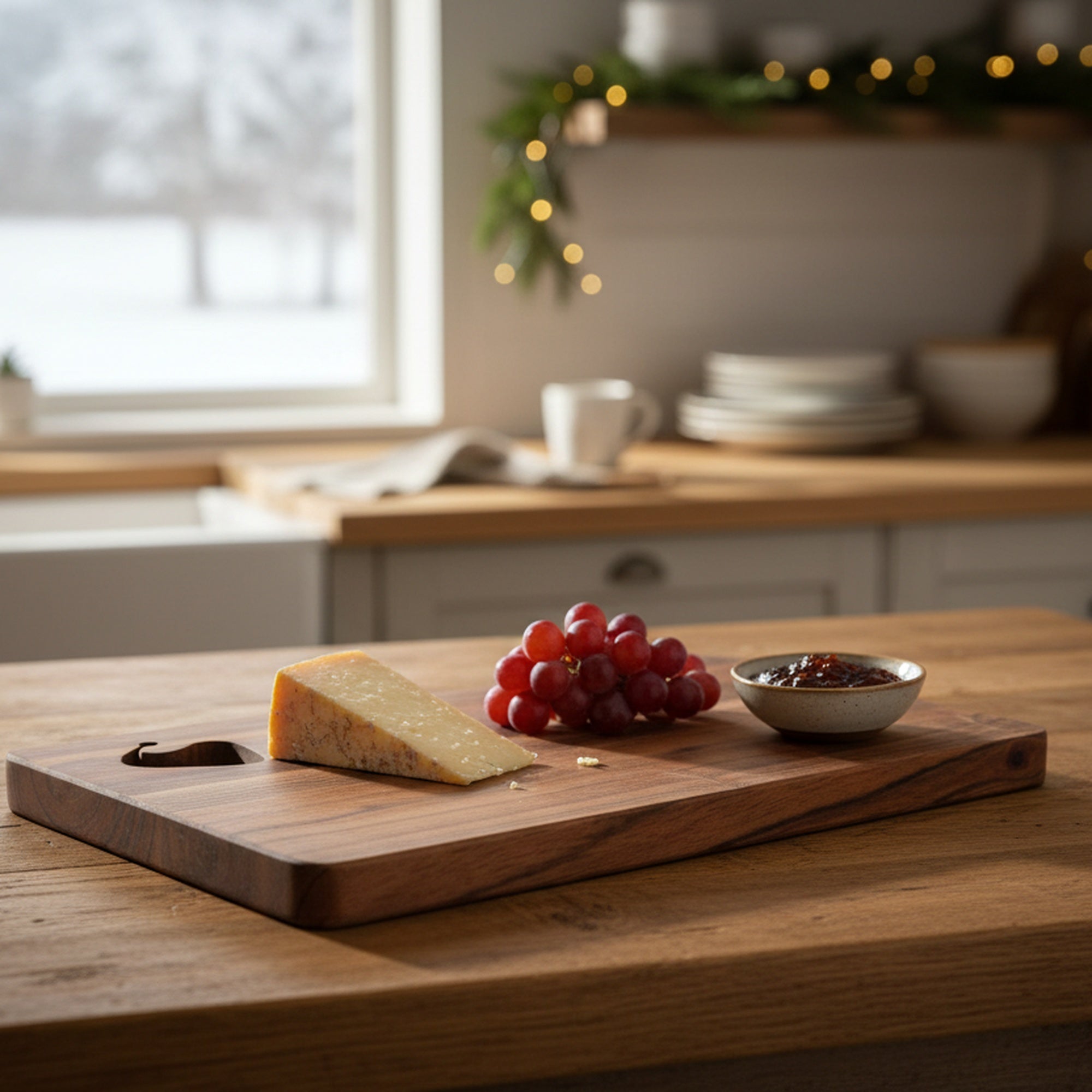 Acacia Rectangular Wooden Serving Board with Cutout Santa Hat, Christmas, Serving Tray, Holiday Decor