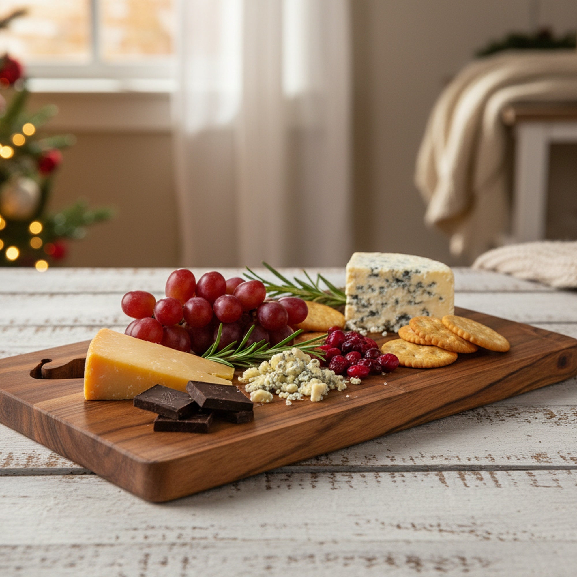 Acacia Rectangular Wooden Serving Board with Cutout Santa Hat, Christmas, Serving Tray, Holiday Decor