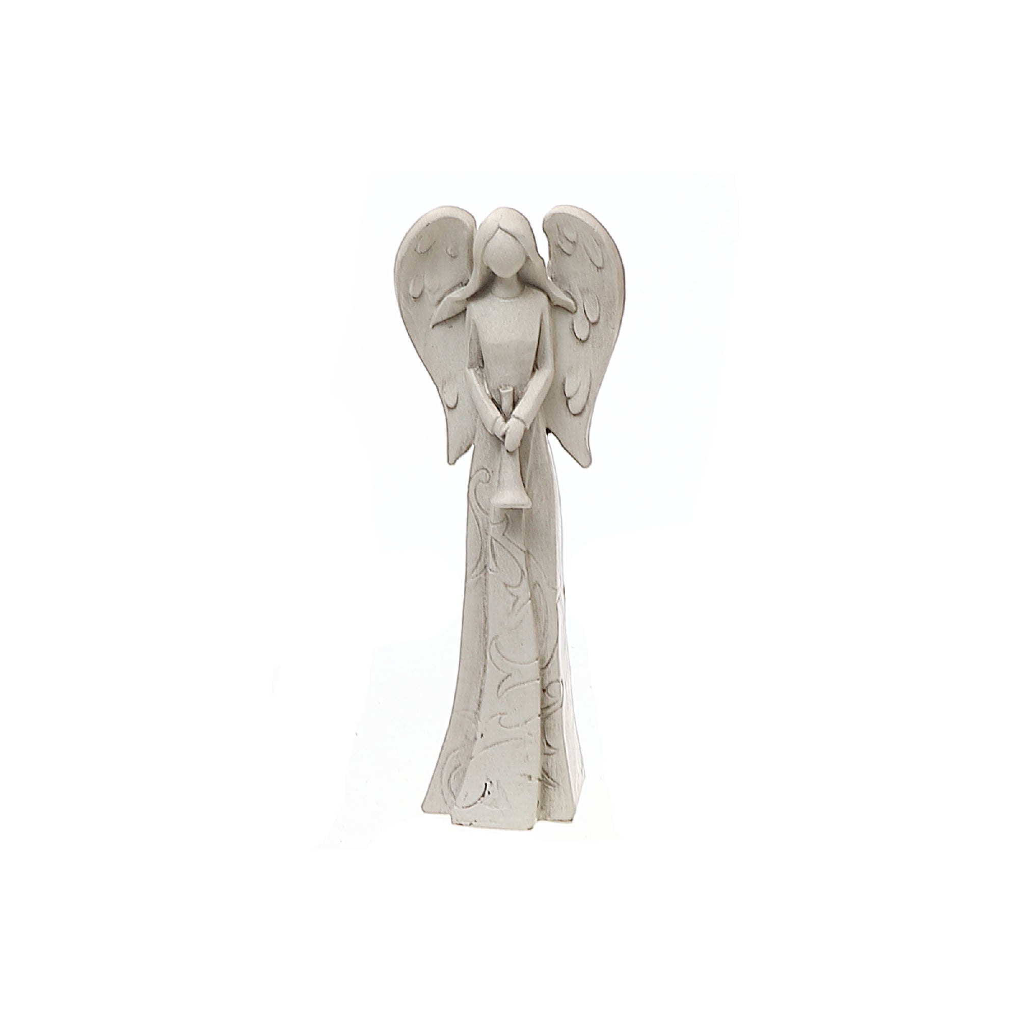 Christmas Polyresin Angel With Engravings Set Of 2 Trumpet, Holiday Figurines, Christmas Decor